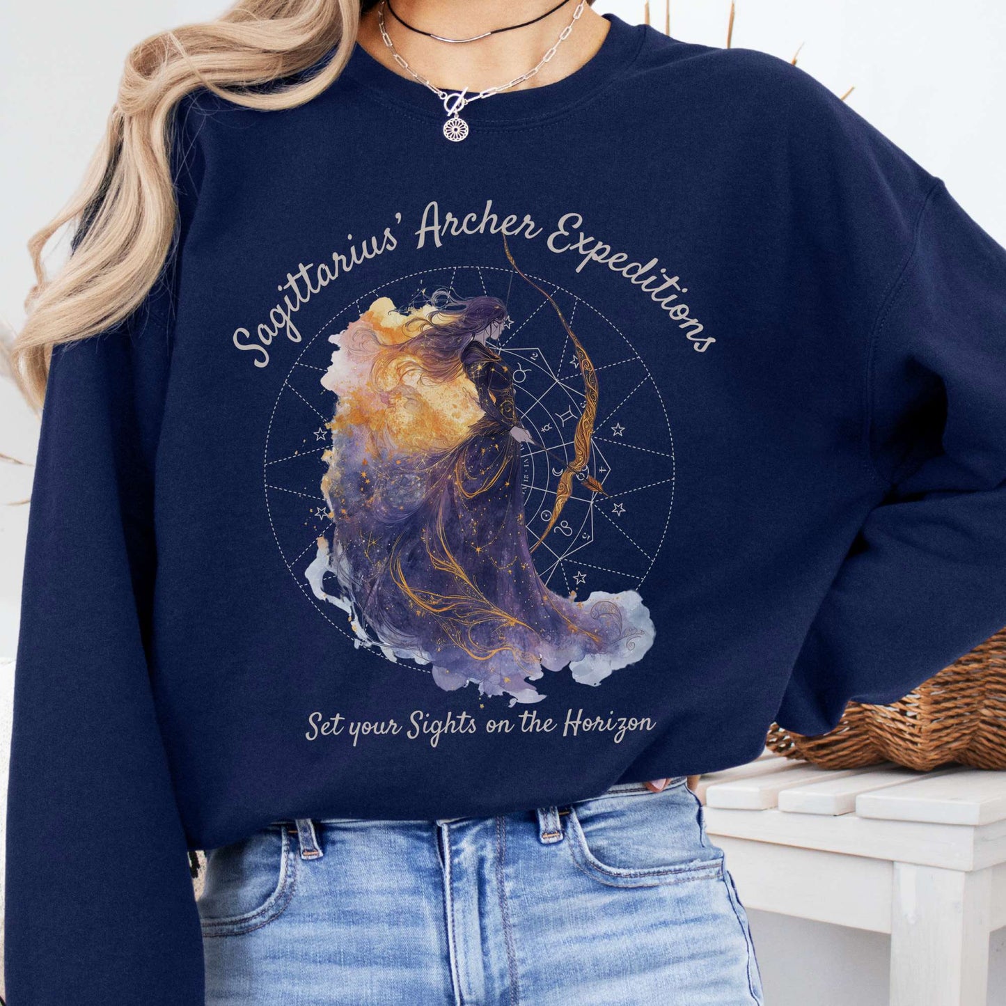 Sweatshirt Navy / S Sagittarius' Archer Expeditions Zodiac Sweatshirt The Mystic Eden
