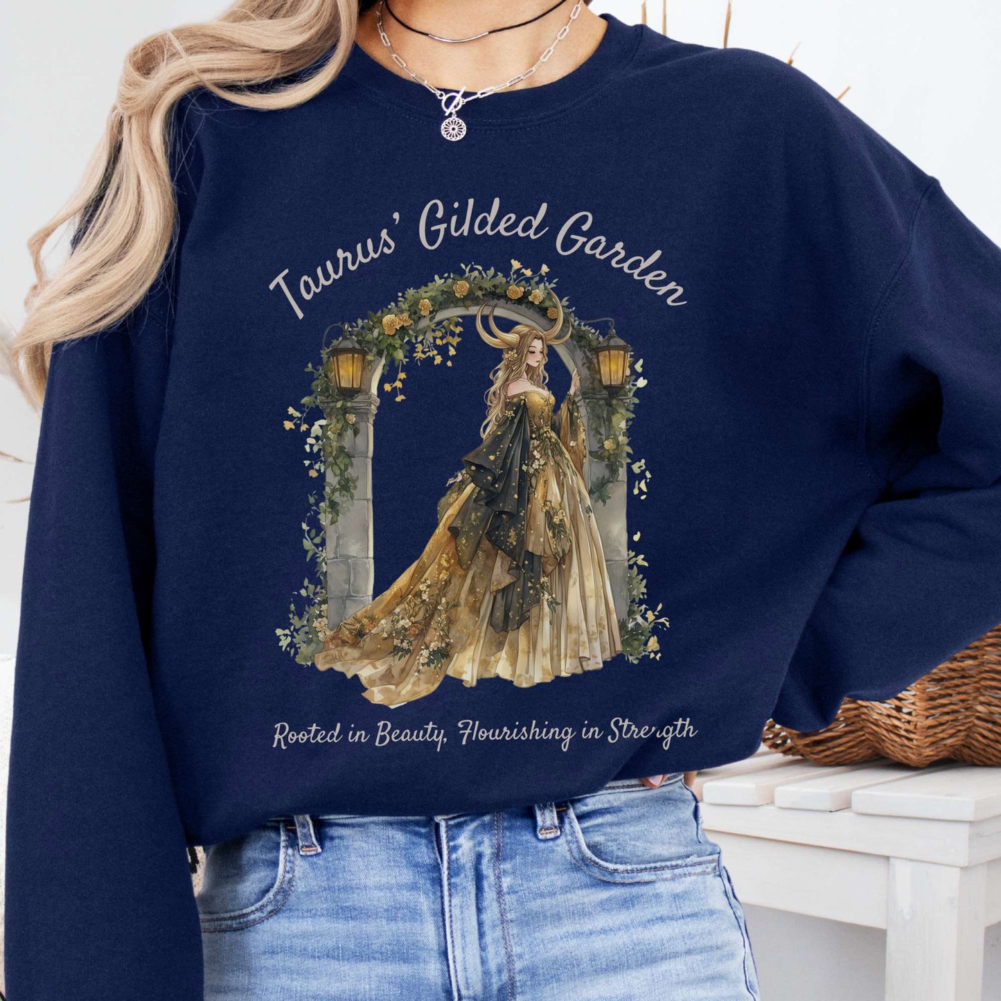 Sweatshirt Navy / S Taurus' Gilded Garden Zodiac Sweatshirt The Mystic Eden