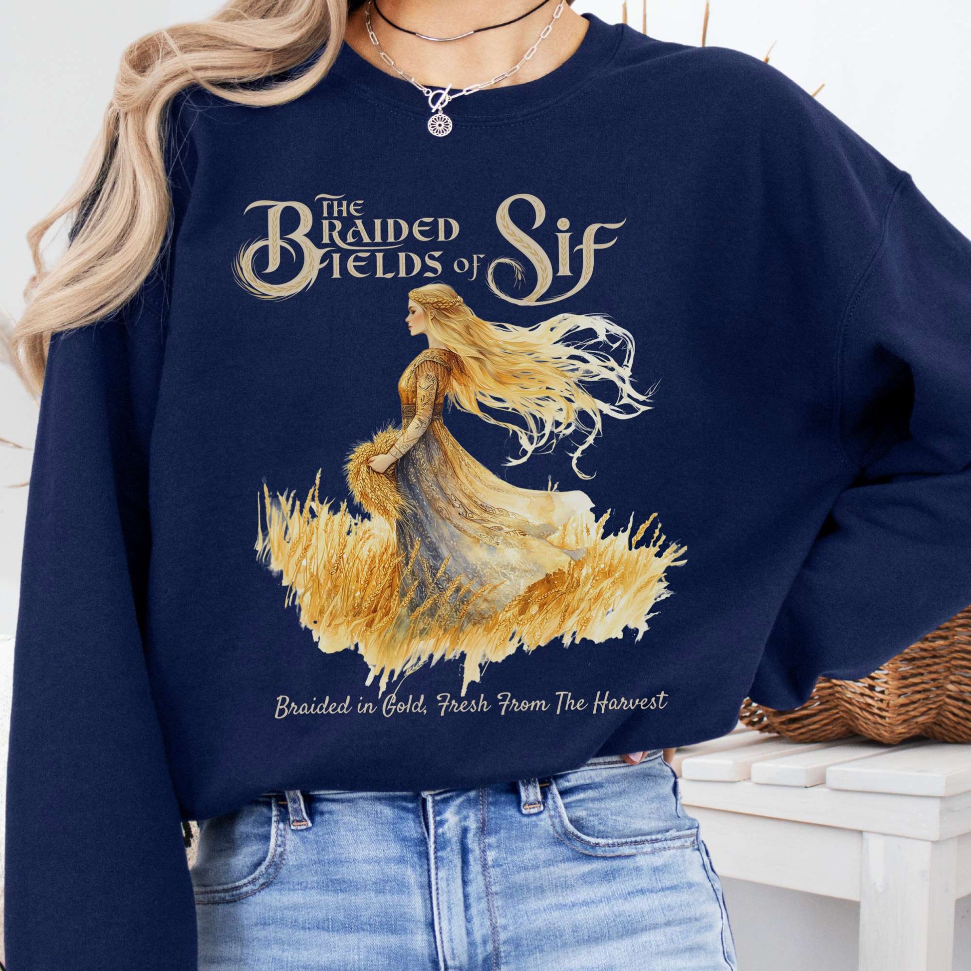 Sweatshirt Navy / S The Braided Fields of Sif Norse Goddess Sweatshirt The Mystic Eden