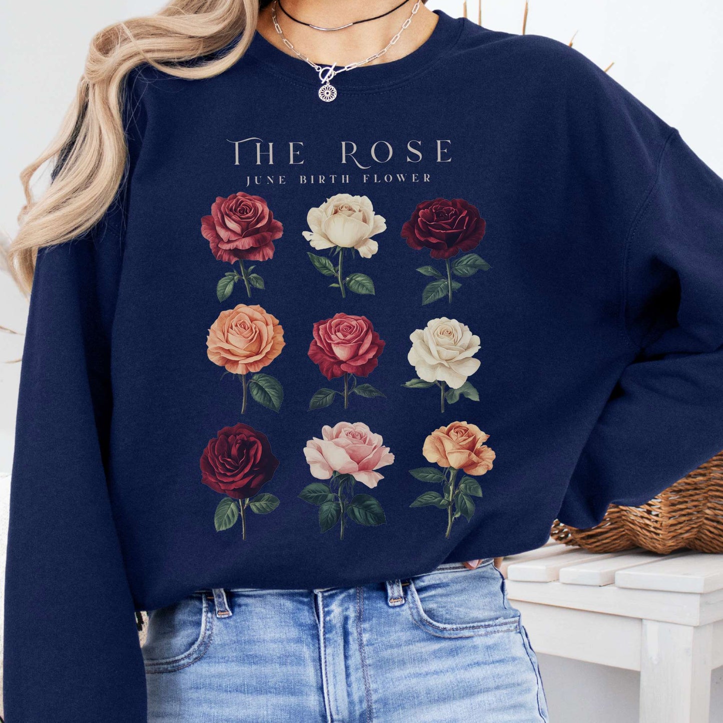 Sweatshirt Navy / S The Rose June Birth Month Flower Sweatshirt The Mystic Eden