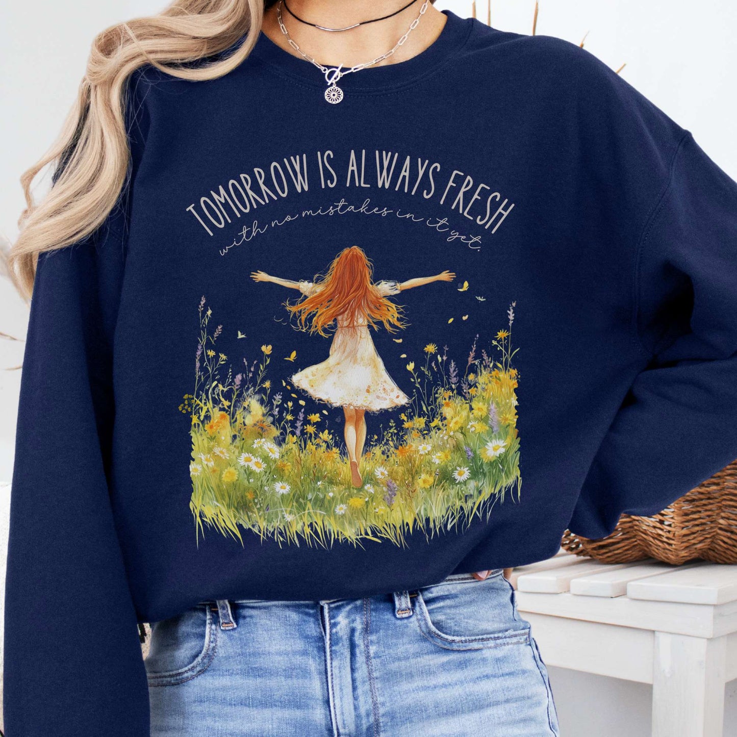 Sweatshirt Navy / S Tomorrow Is Always Fresh With No Mistakes In it Anne of Green Gables Sweatshirt The Mystic Eden