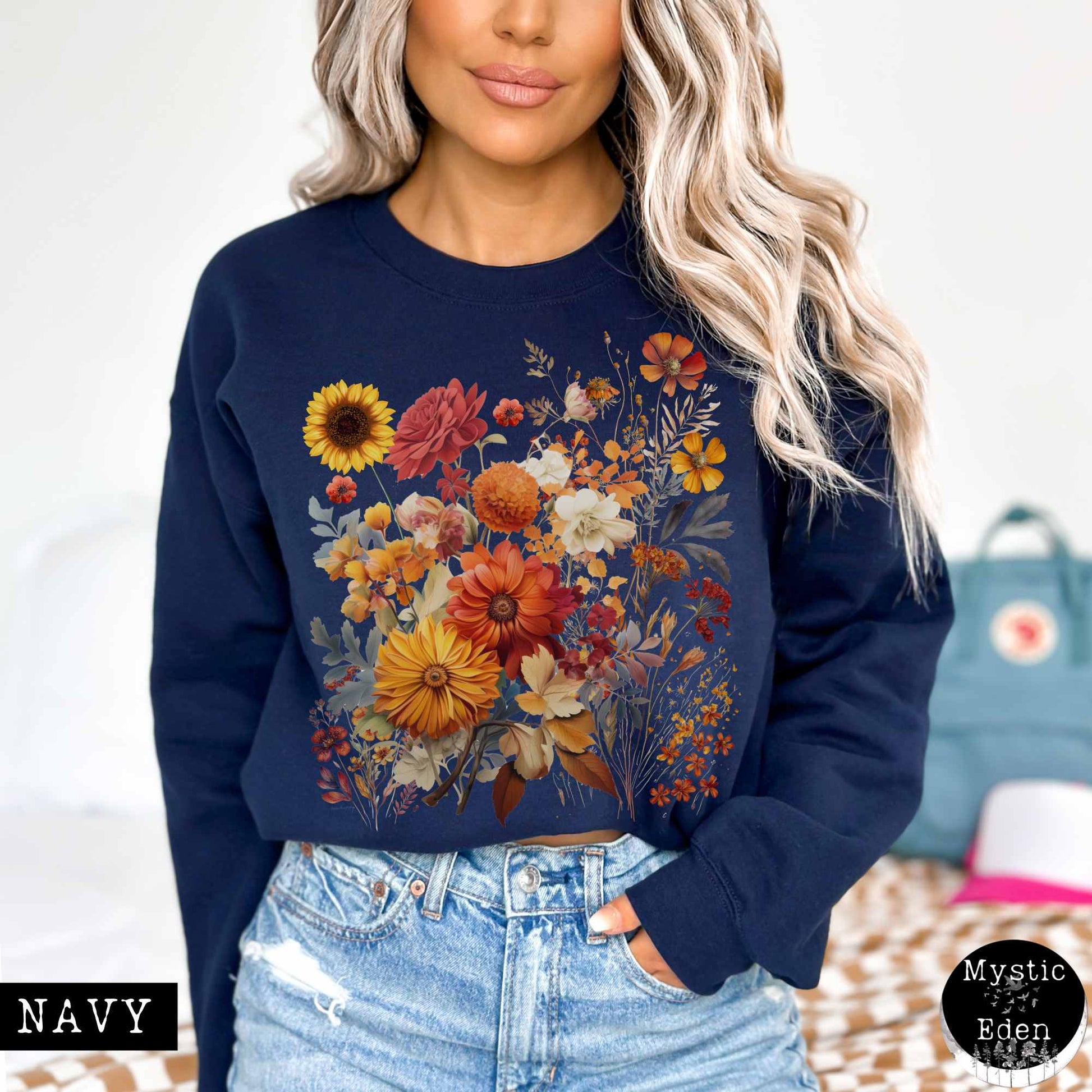 Sweatshirt Navy / S Vintage cottagecore fall aesthetic floral sweatshirt The Mystic Eden