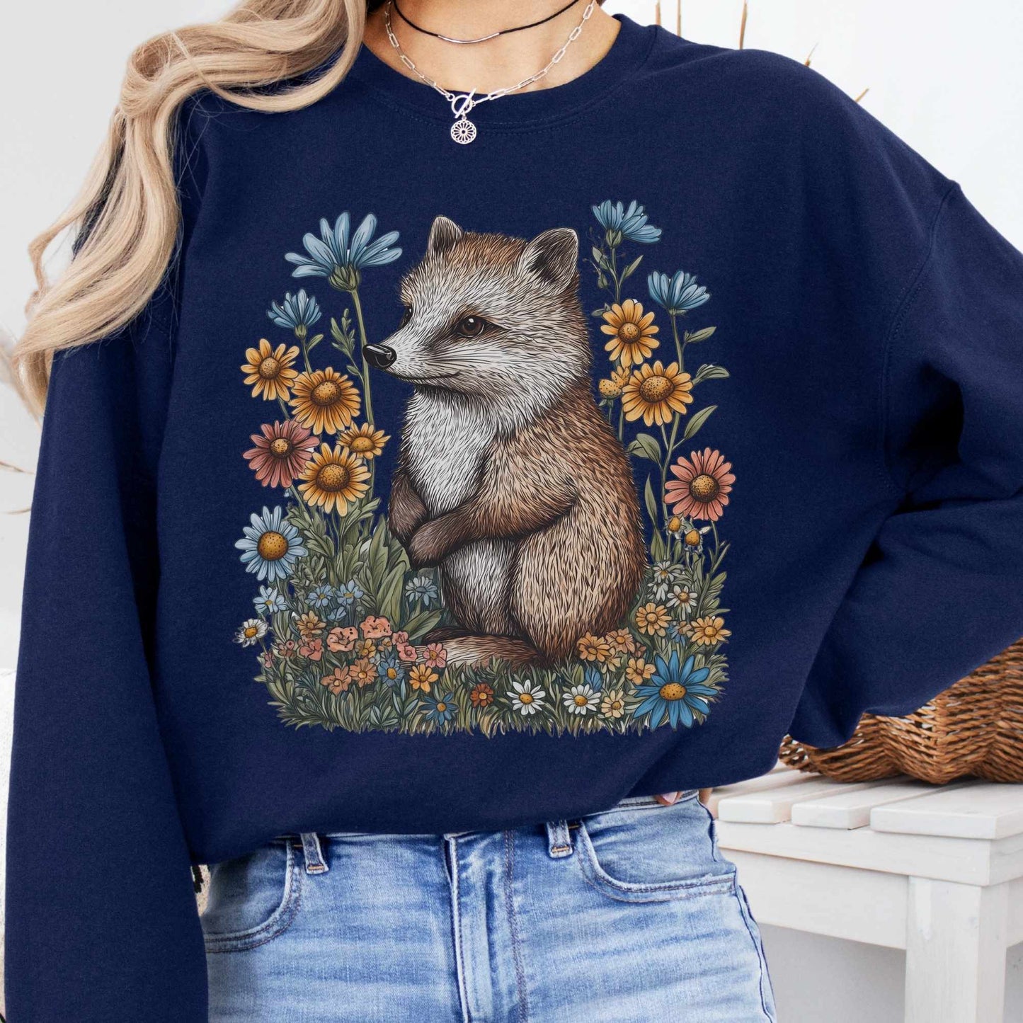 Sweatshirt Navy / S Vintage Line Art Hedgehog Cottagecore Sweatshirt The Mystic Eden