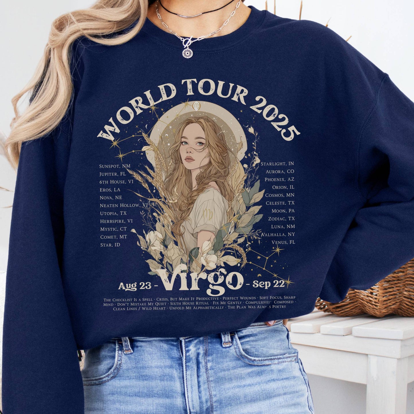 Sweatshirt Navy / S Virgo Concert Sweatshirt - Zodiac World Tour 2025 Sweatshirt The Mystic Eden