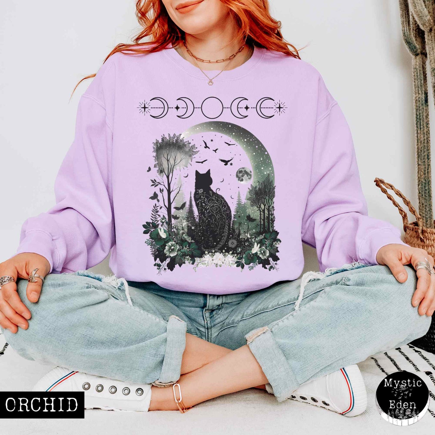 Sweatshirt Orchid / S Mystical Black Cat Sweatshirt The Mystic Eden