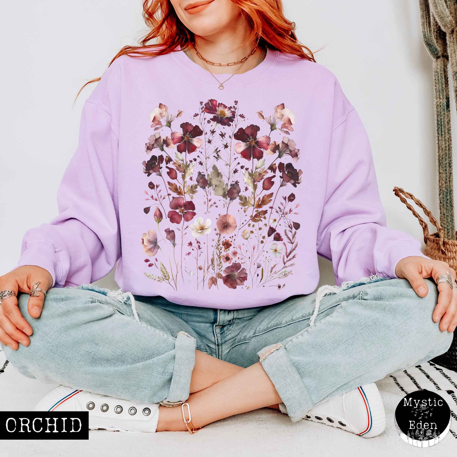 Sweatshirt Orchid / S Vintage Maroon Floral Sweatshirt The Mystic Eden