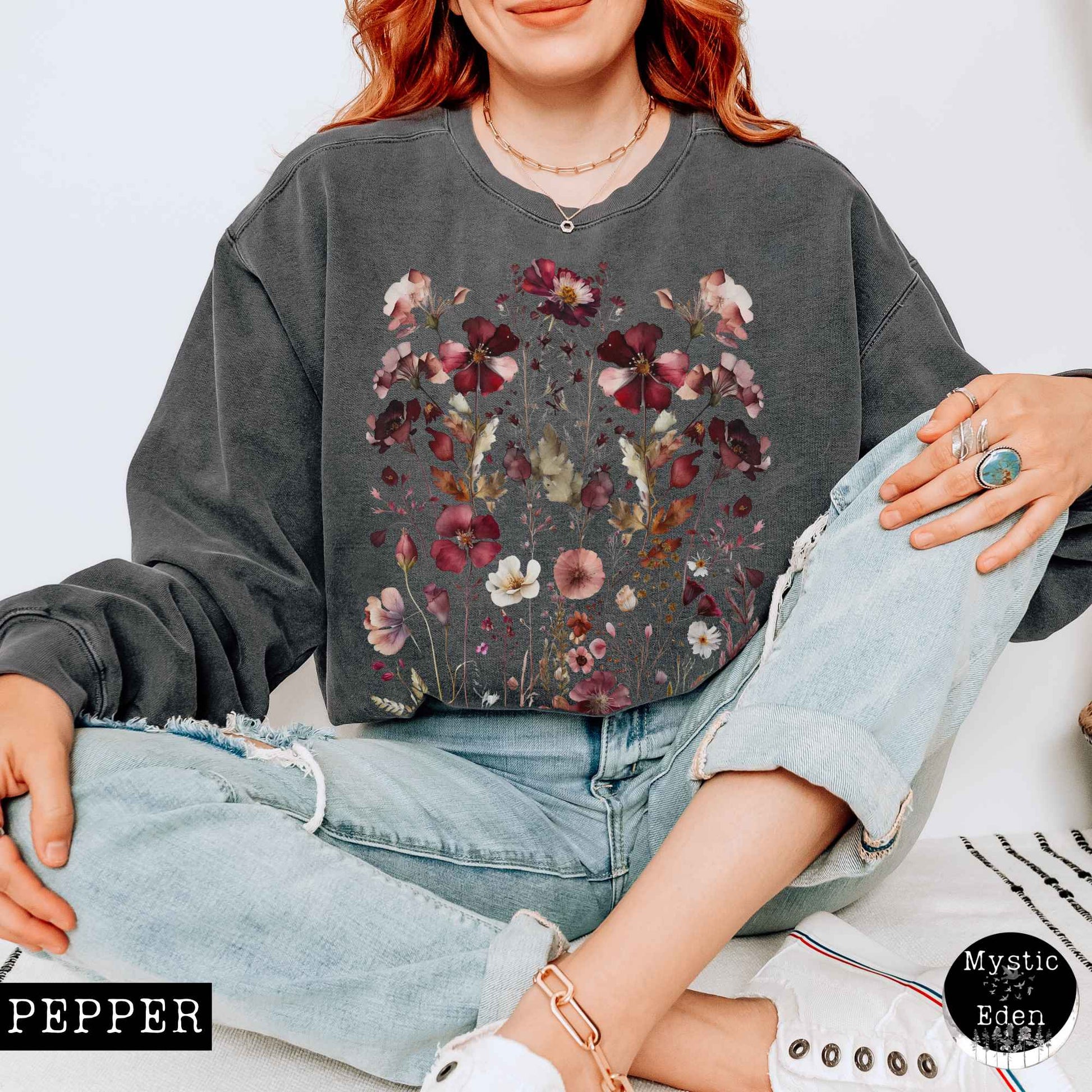 Sweatshirt Pepper / S Vintage Maroon Floral Sweatshirt The Mystic Eden