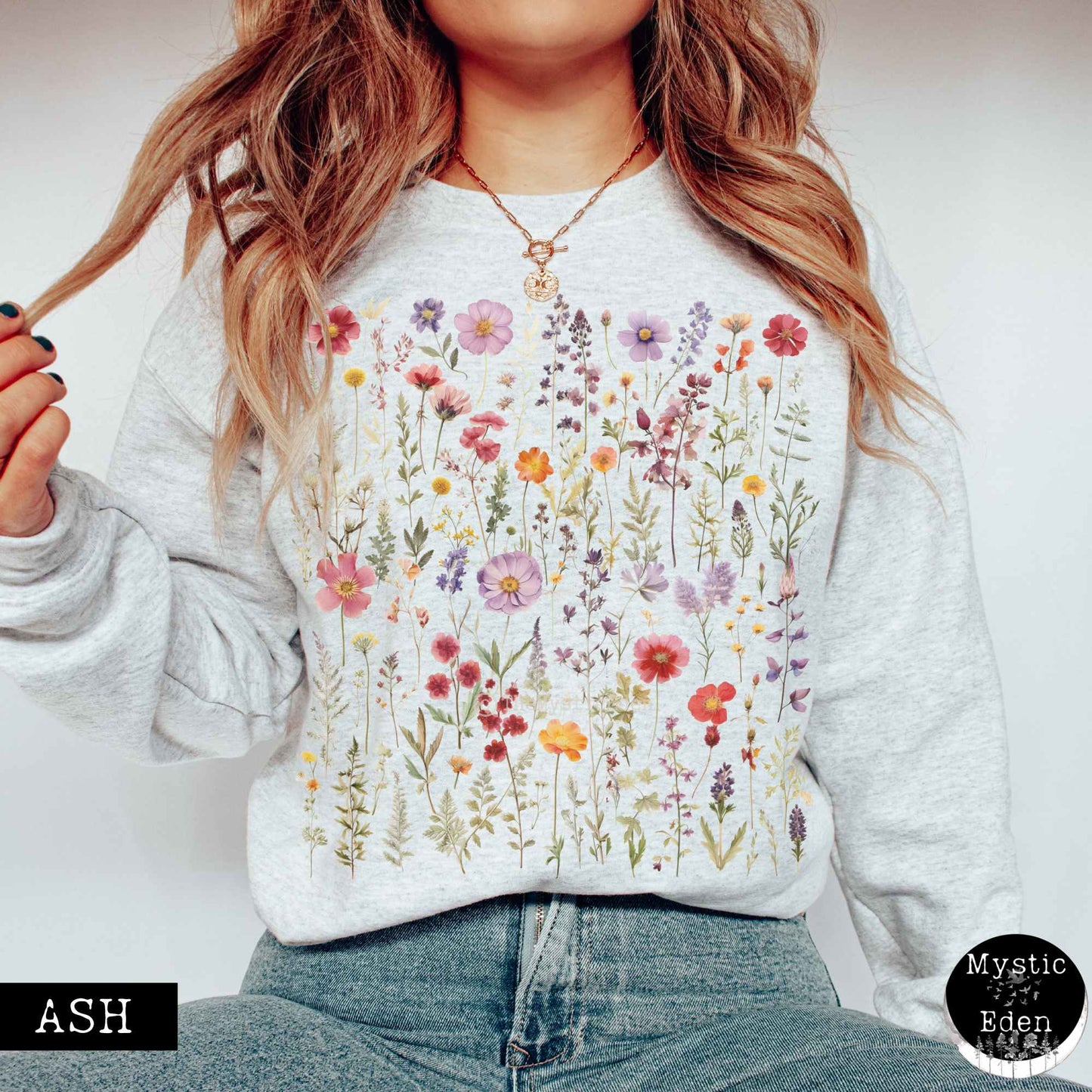 Sweatshirt S / Ash Cottagecore Wildflowers Sweatshirt The Mystic Eden
