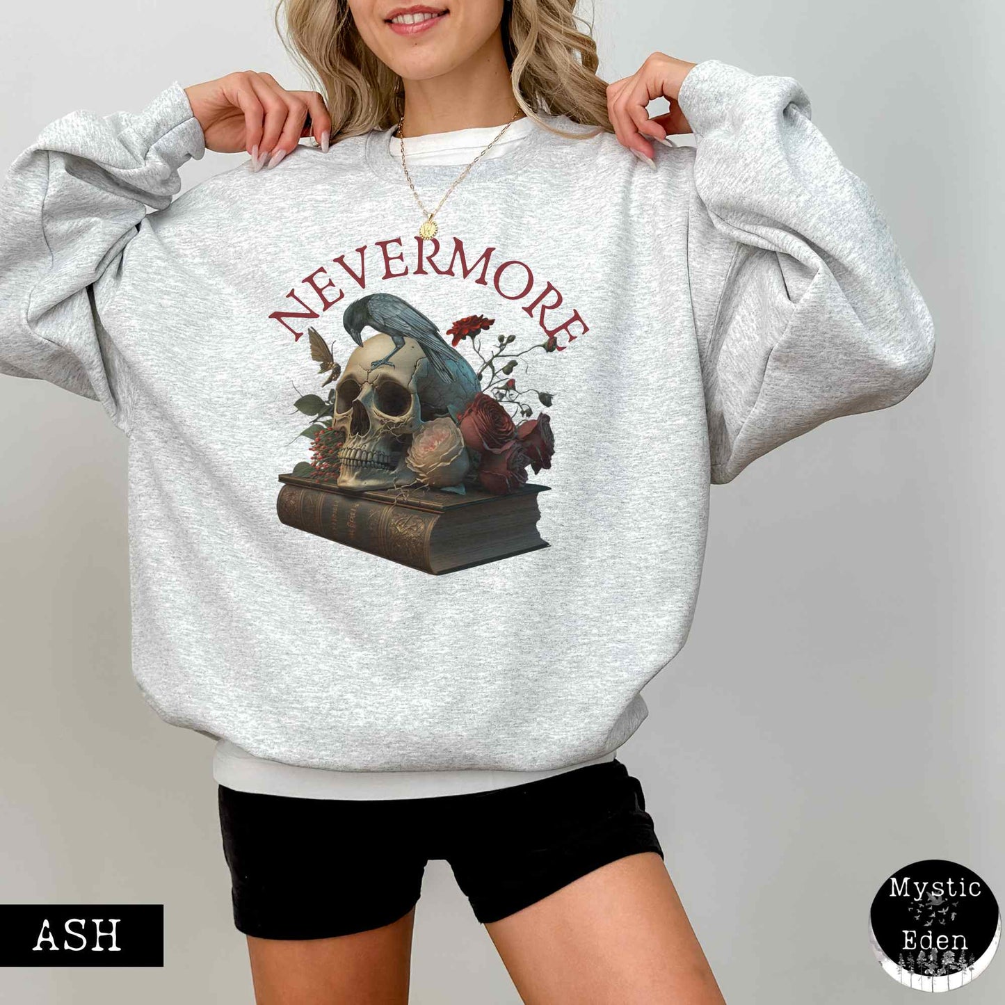 Sweatshirt S / Ash Edgar Allan Poe Nevermore Sweatshirt The Mystic Eden
