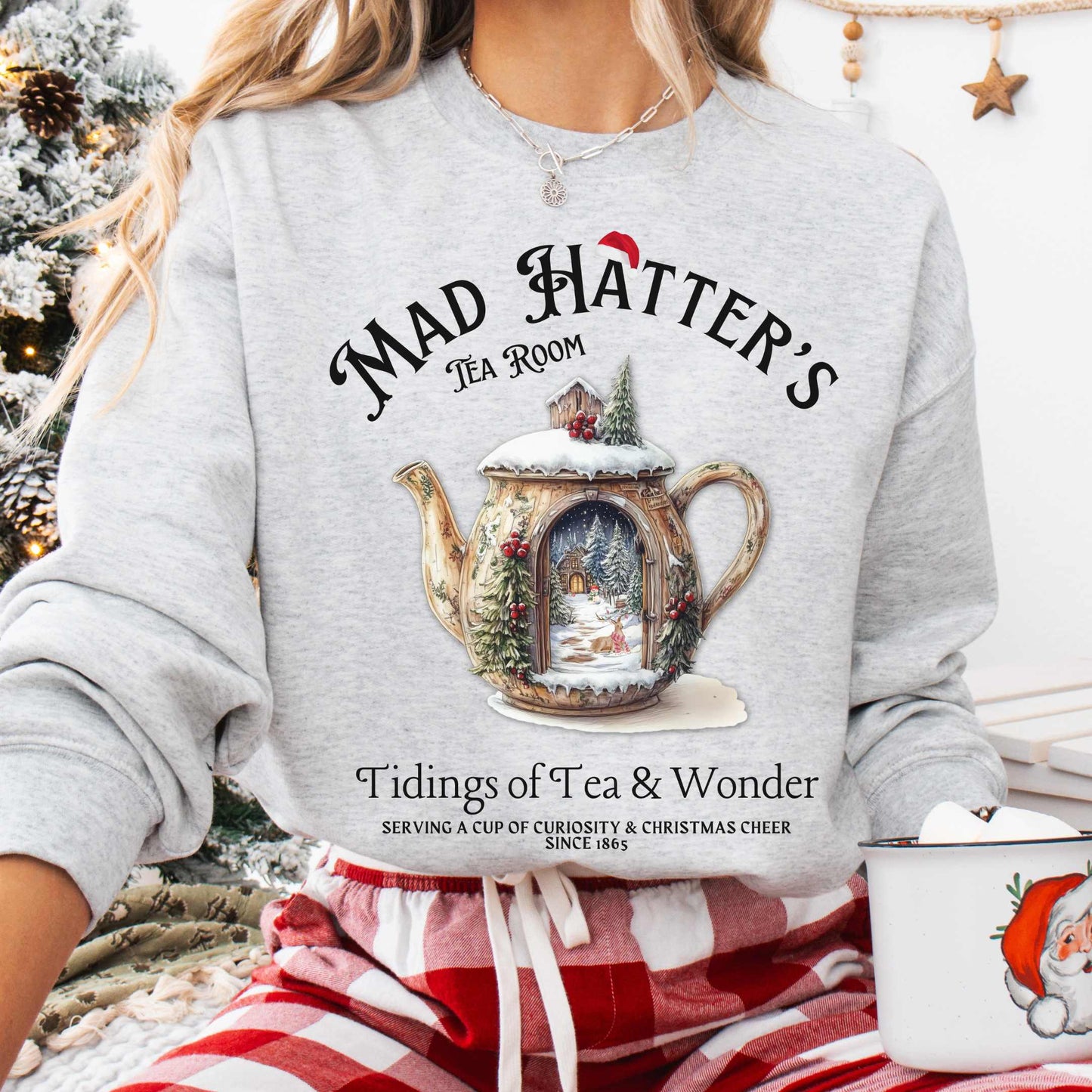 Sweatshirt S / Ash Mad Hatter's Tea Room Christmas Edition Sweatshirt The Mystic Eden