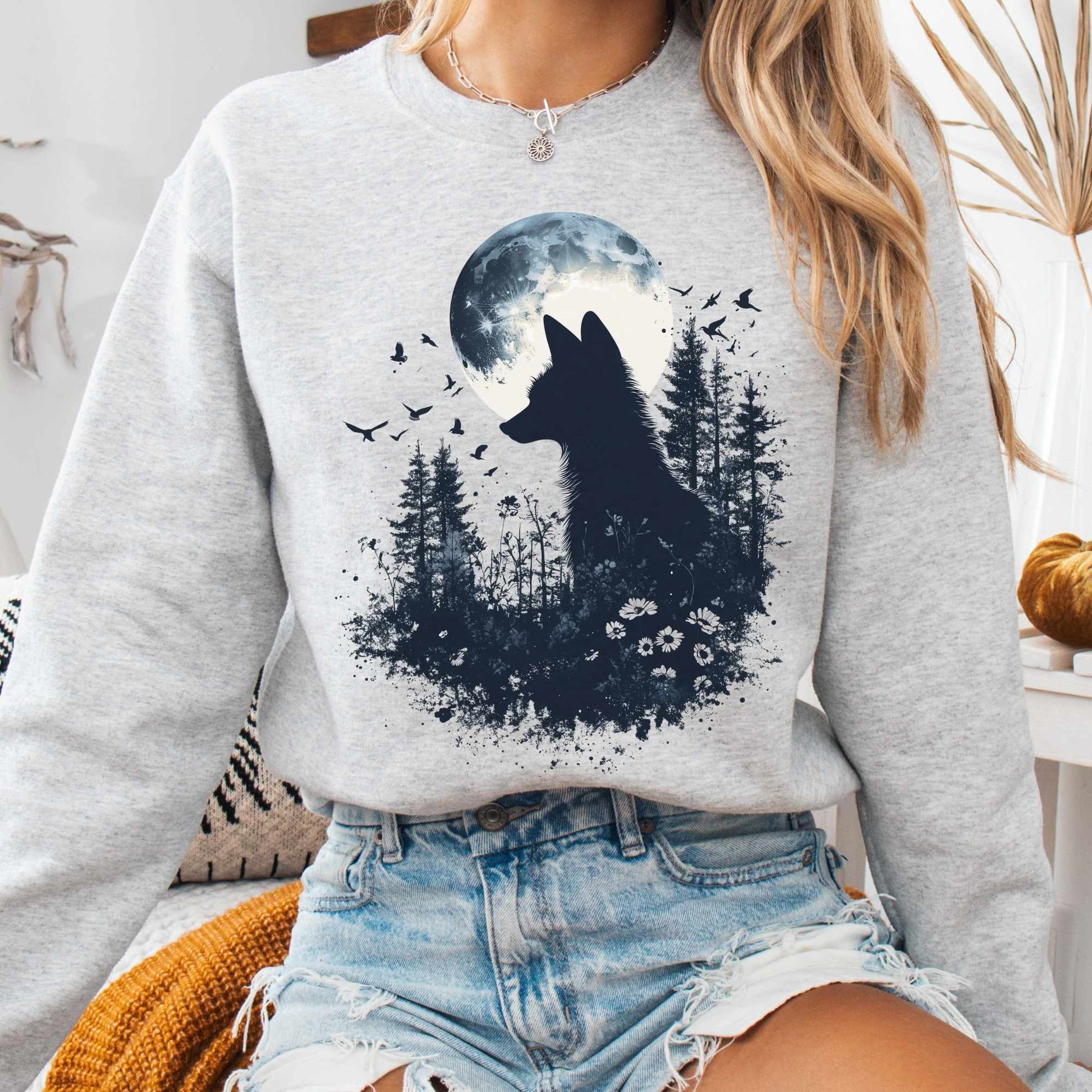 Sweatshirt S / Ash Mystical Fox Silhouette Sweatshirt The Mystic Eden