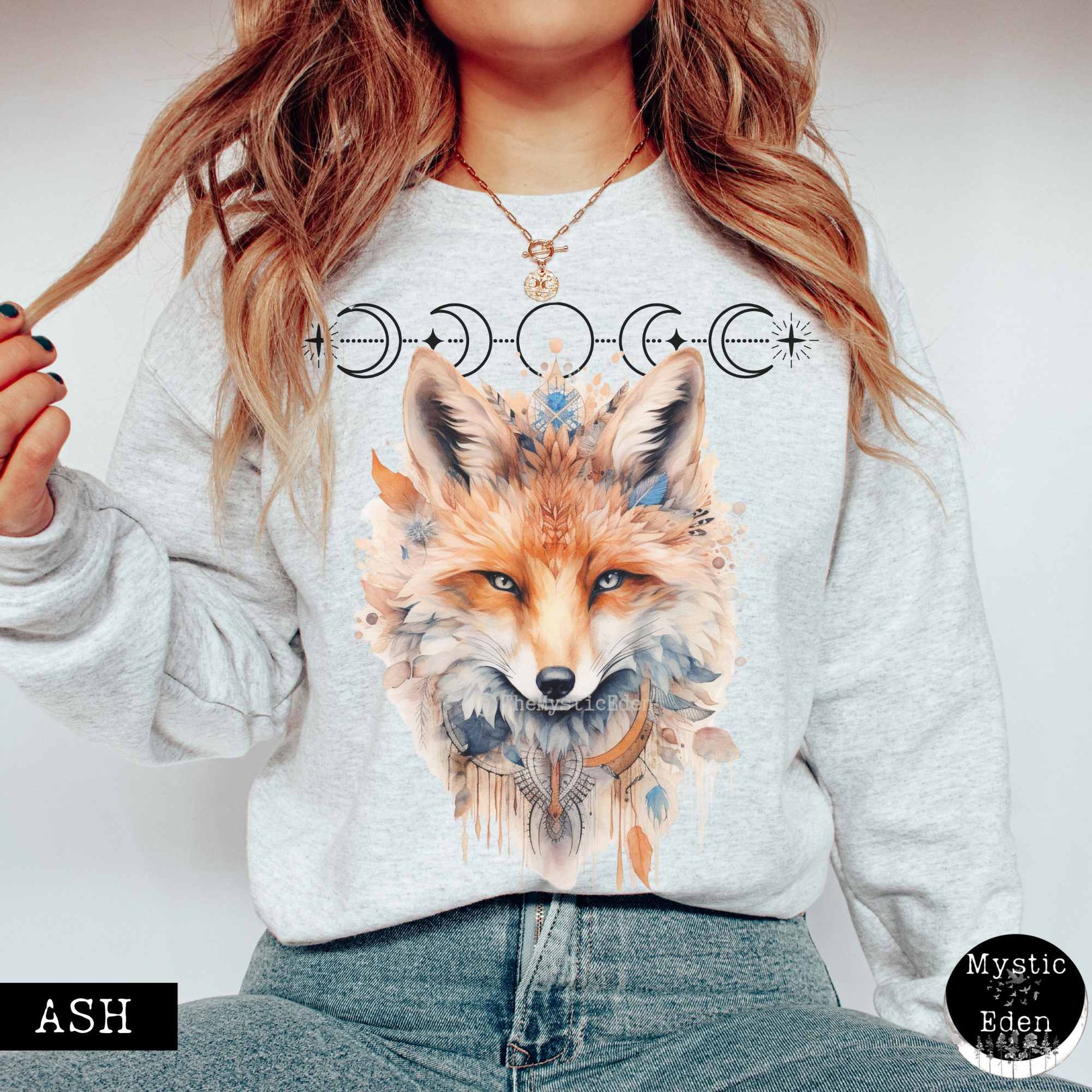 Sweatshirt S / Ash Mystical fox sweatshirt witchy whimsical aesthetic The Mystic Eden