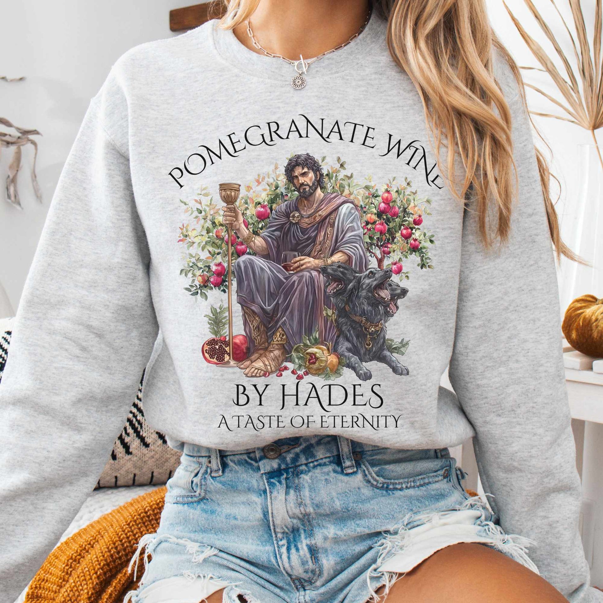 Sweatshirt S / Ash Pomegranate Wine By Hades Sweatshirt - A Taste of Eternity The Mystic Eden