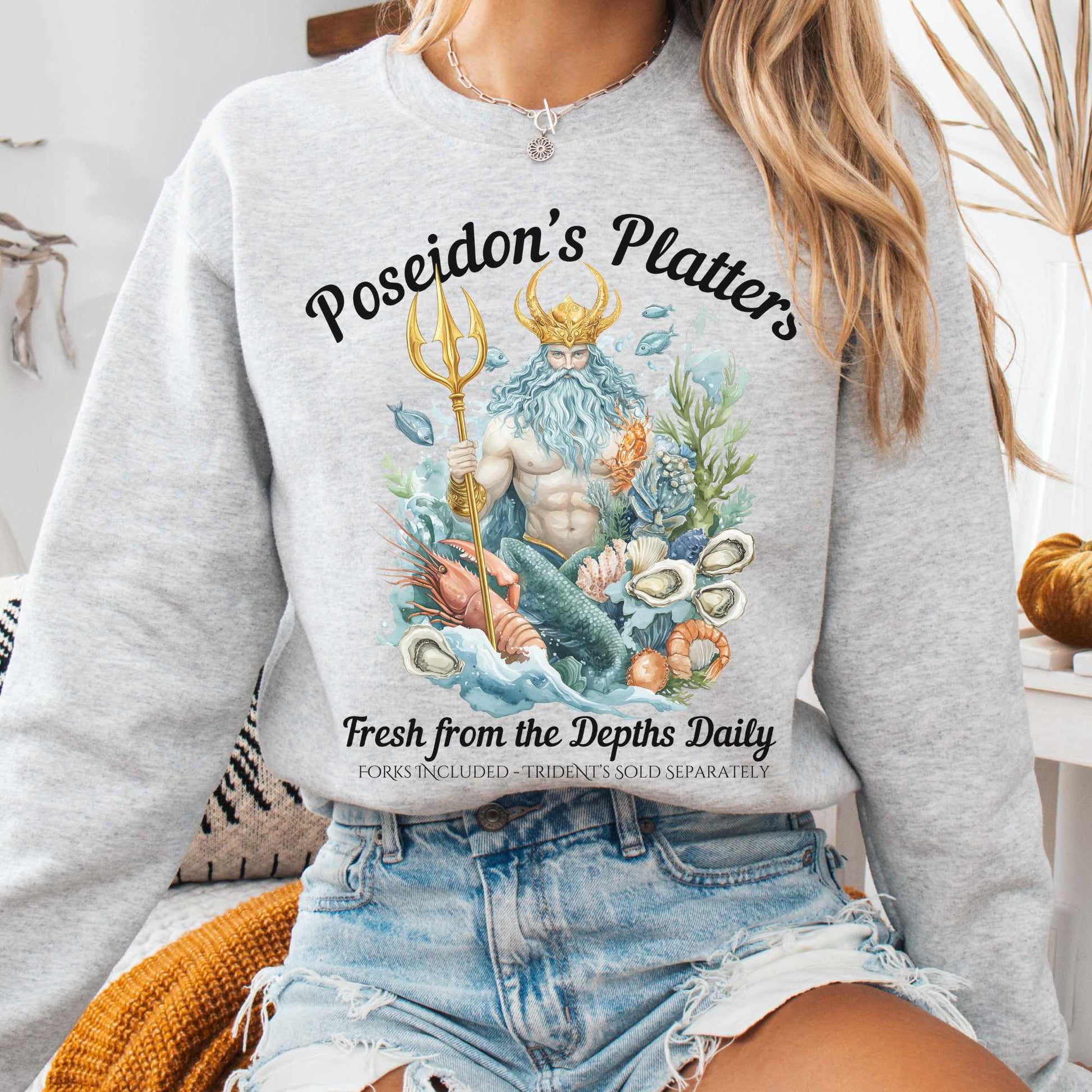 Sweatshirt S / Ash Poseidon's Platters - Fresh From the Depths Daily Sweatshirt The Mystic Eden
