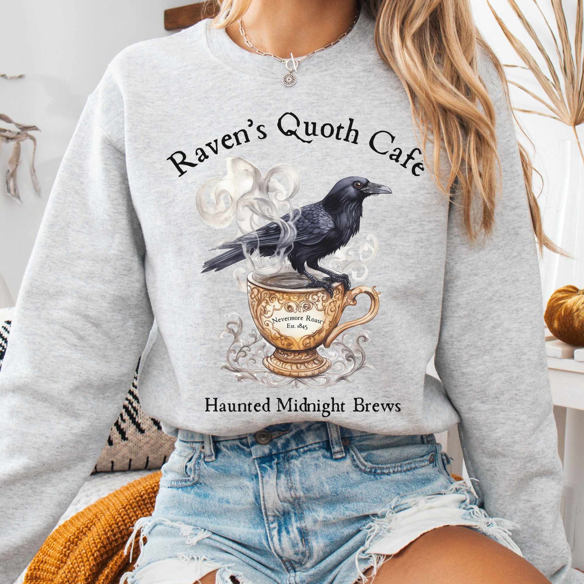 Sweatshirt S / Ash Raven's Quoth Cafe Edgar Allan Poe Sweatshirt The Mystic Eden