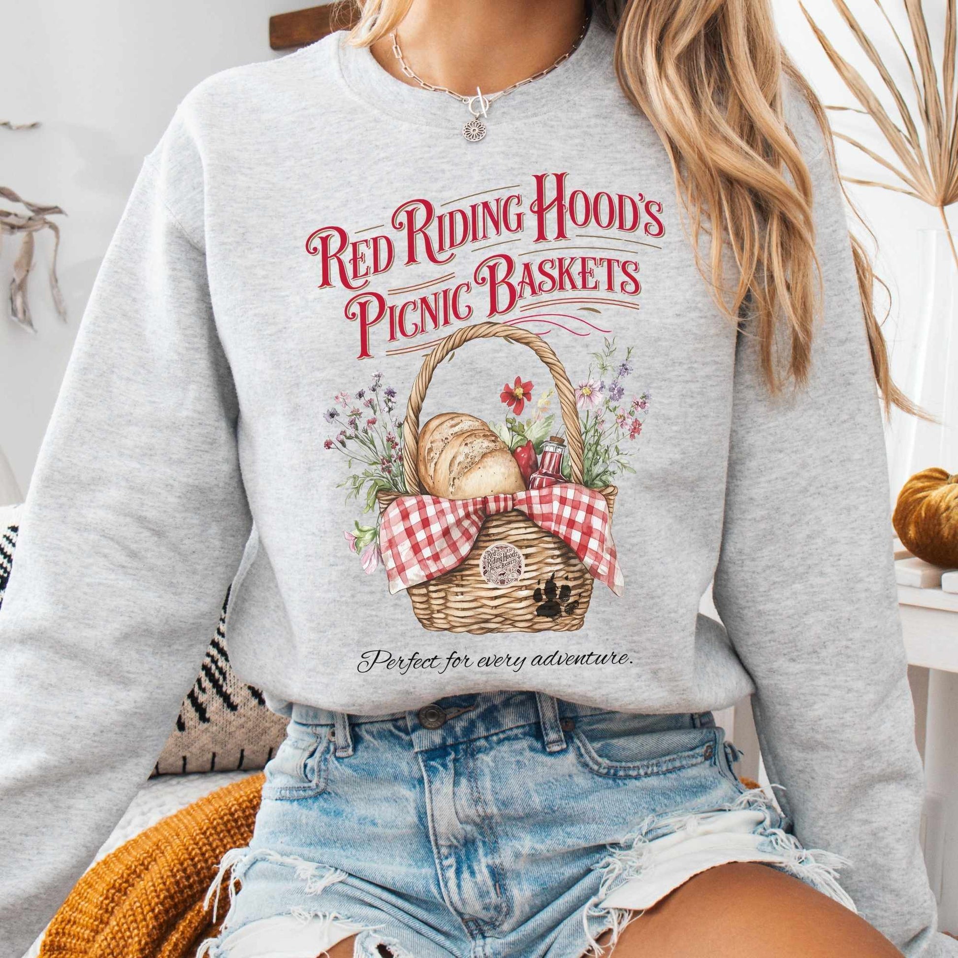Sweatshirt S / Ash Red Riding Hood's Picnic Baskets Sweatshirt The Mystic Eden