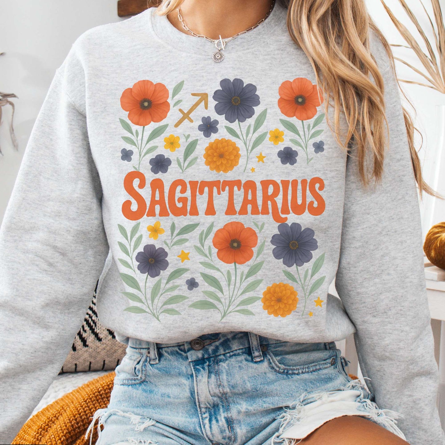 Sweatshirt S / Ash Sagittarius Sweatshirt – Boho Floral Zodiac Pullover The Mystic Eden