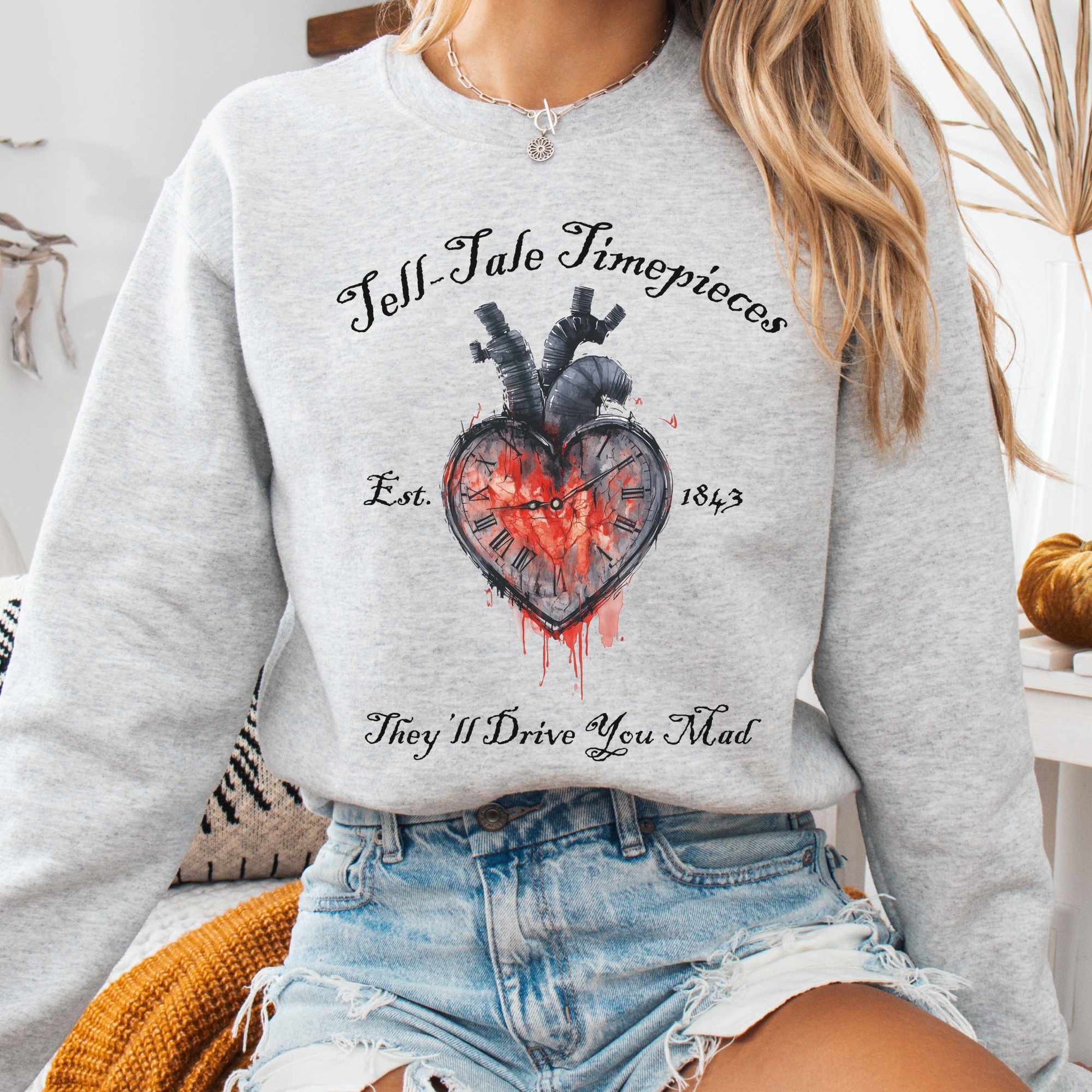 Sweatshirt S / Ash Tell-Tale Timepieces Edgar Allan Poe Sweatshirt The Mystic Eden