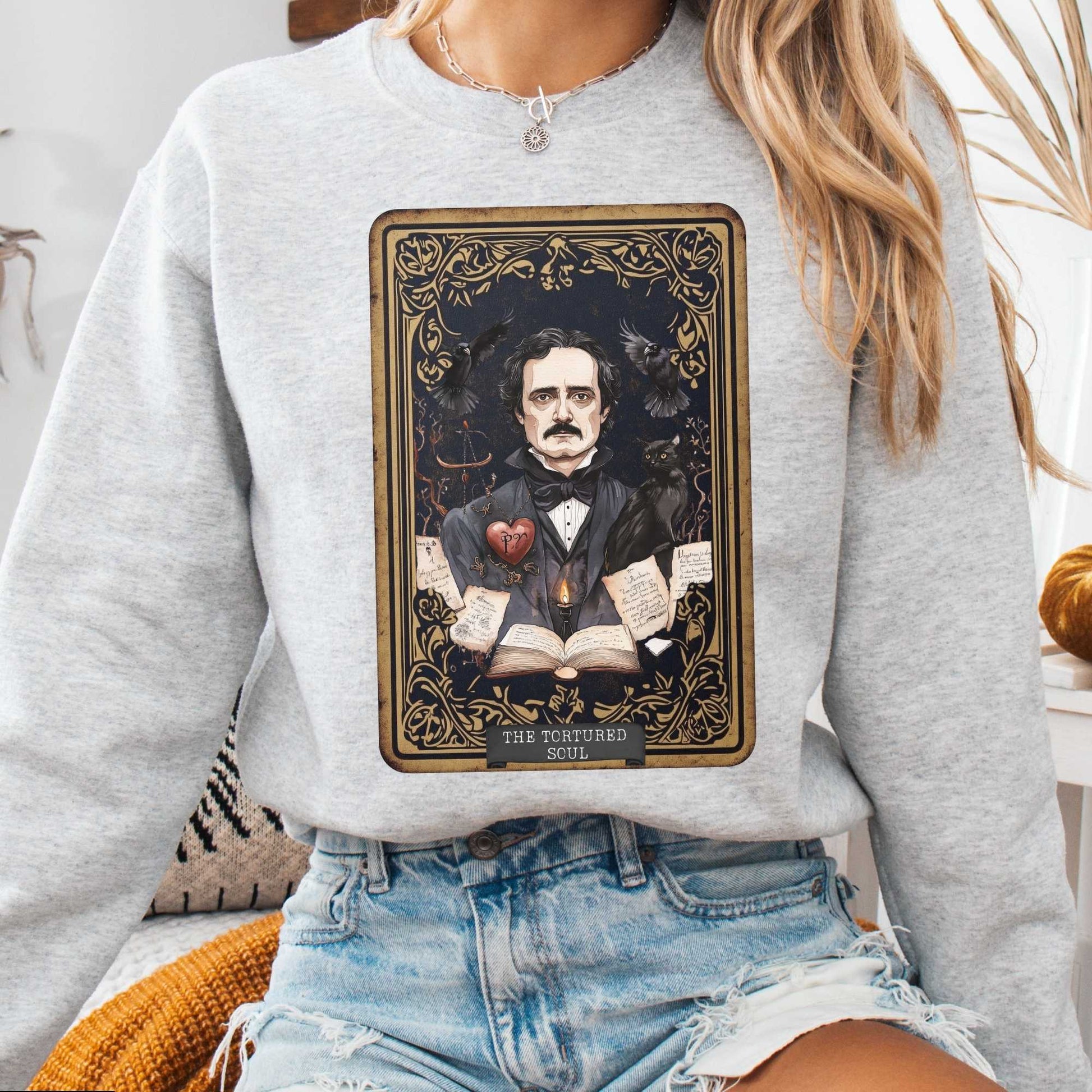 Sweatshirt S / Ash The Tortured Soul Tarot Card Edgar Allan Poe Sweatshirt The Mystic Eden
