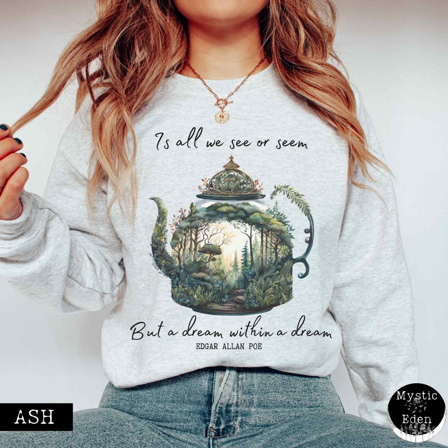 Sweatshirt S / Ash Vintage Edgar Allan Poe Sweatshirt Dream Within A Dream The Mystic Eden