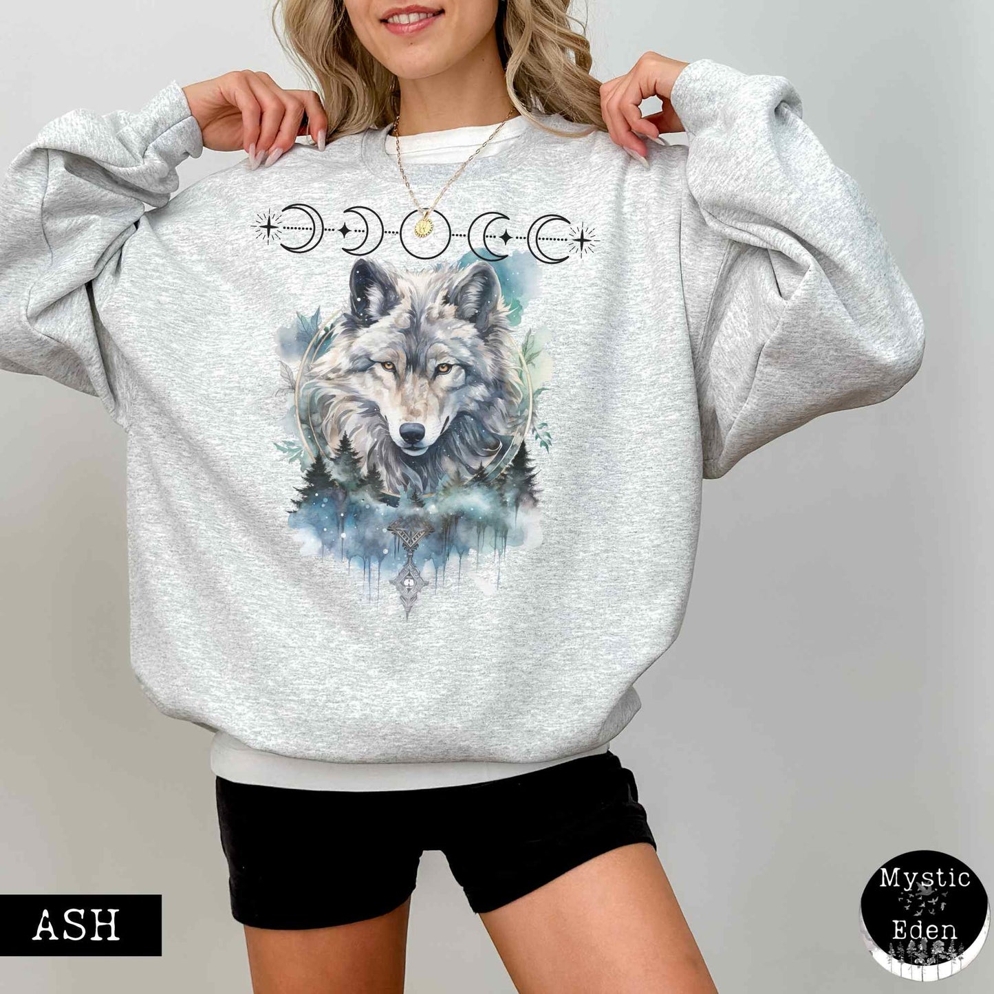 Sweatshirt S / Ash Whimsical Wolf Sweatshirt The Mystic Eden