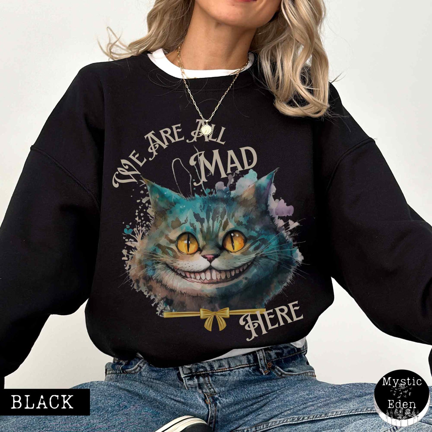Sweatshirt S / Black Cheshire Cat Sweatshirt Alice in Wonderland Sweater The Mystic Eden