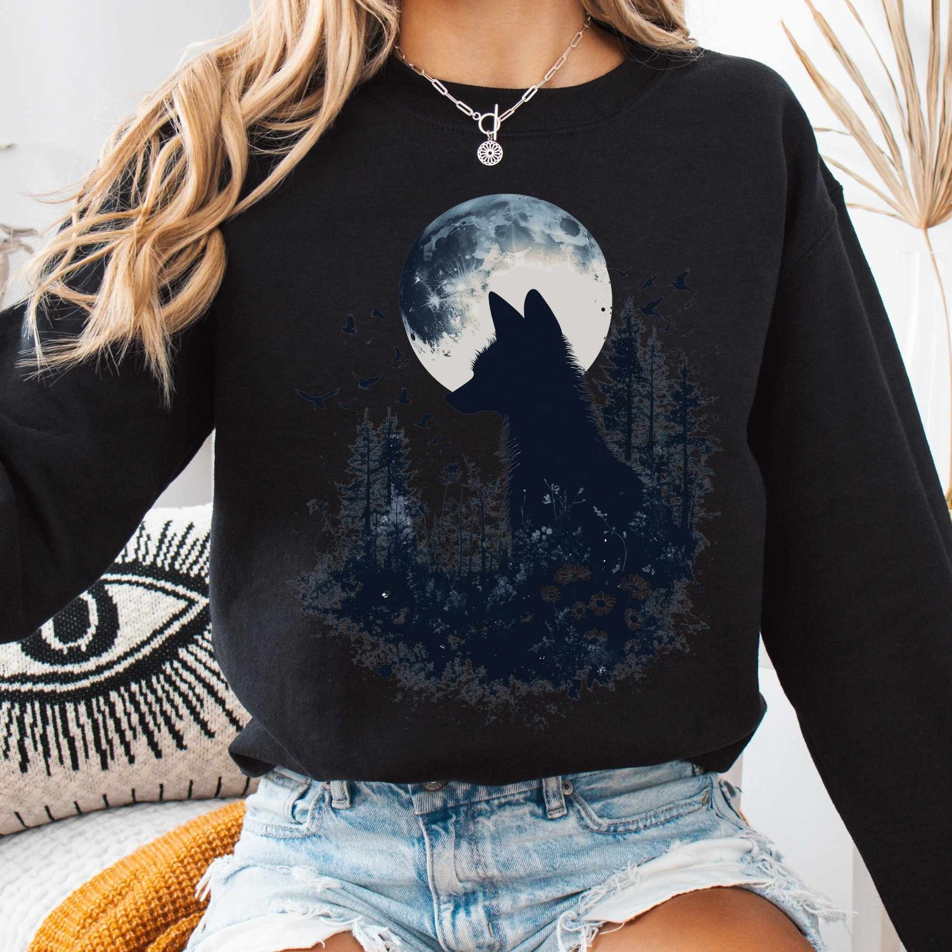 Sweatshirt S / Black Mystical Fox Silhouette Sweatshirt The Mystic Eden