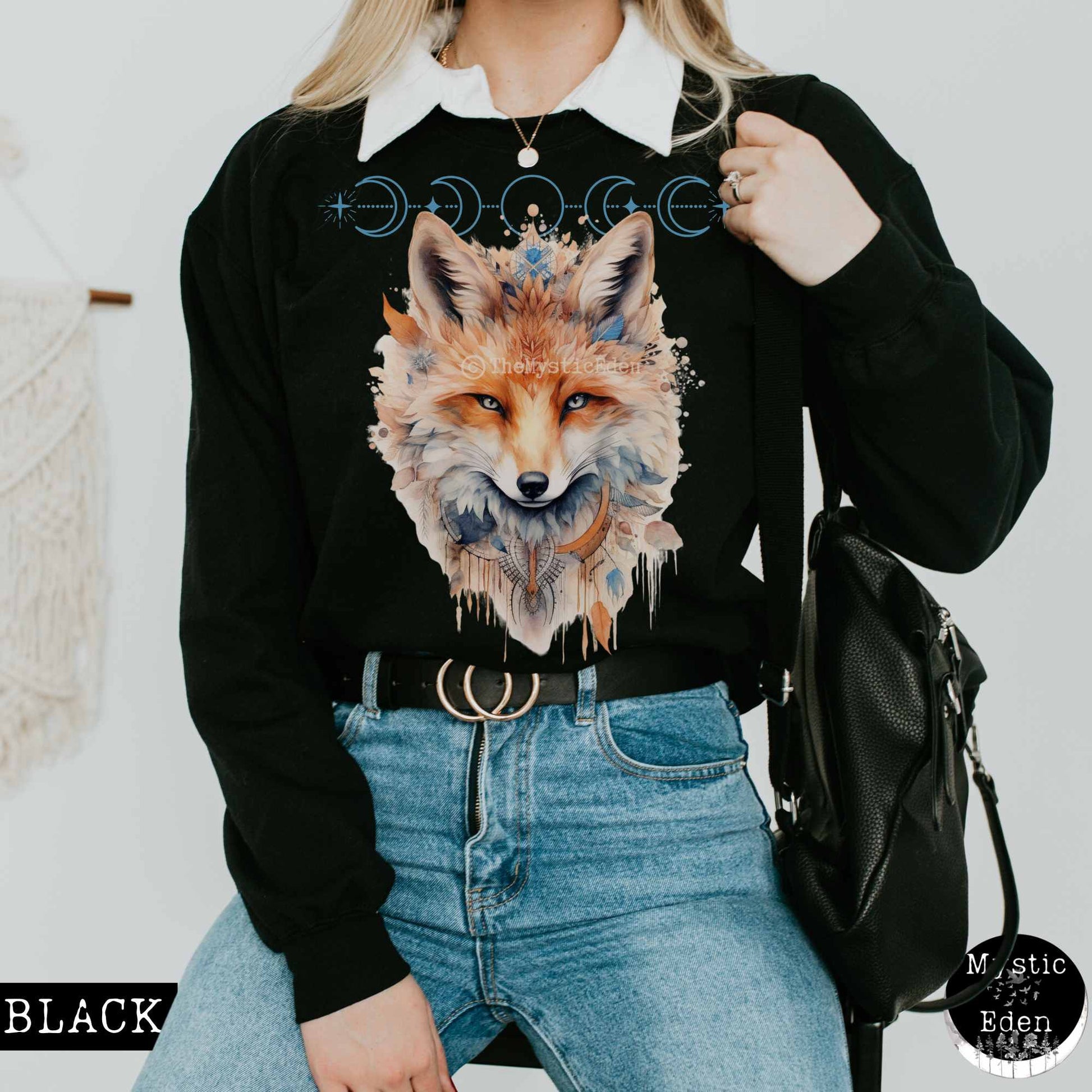 Sweatshirt S / Black Mystical fox sweatshirt witchy whimsical aesthetic The Mystic Eden