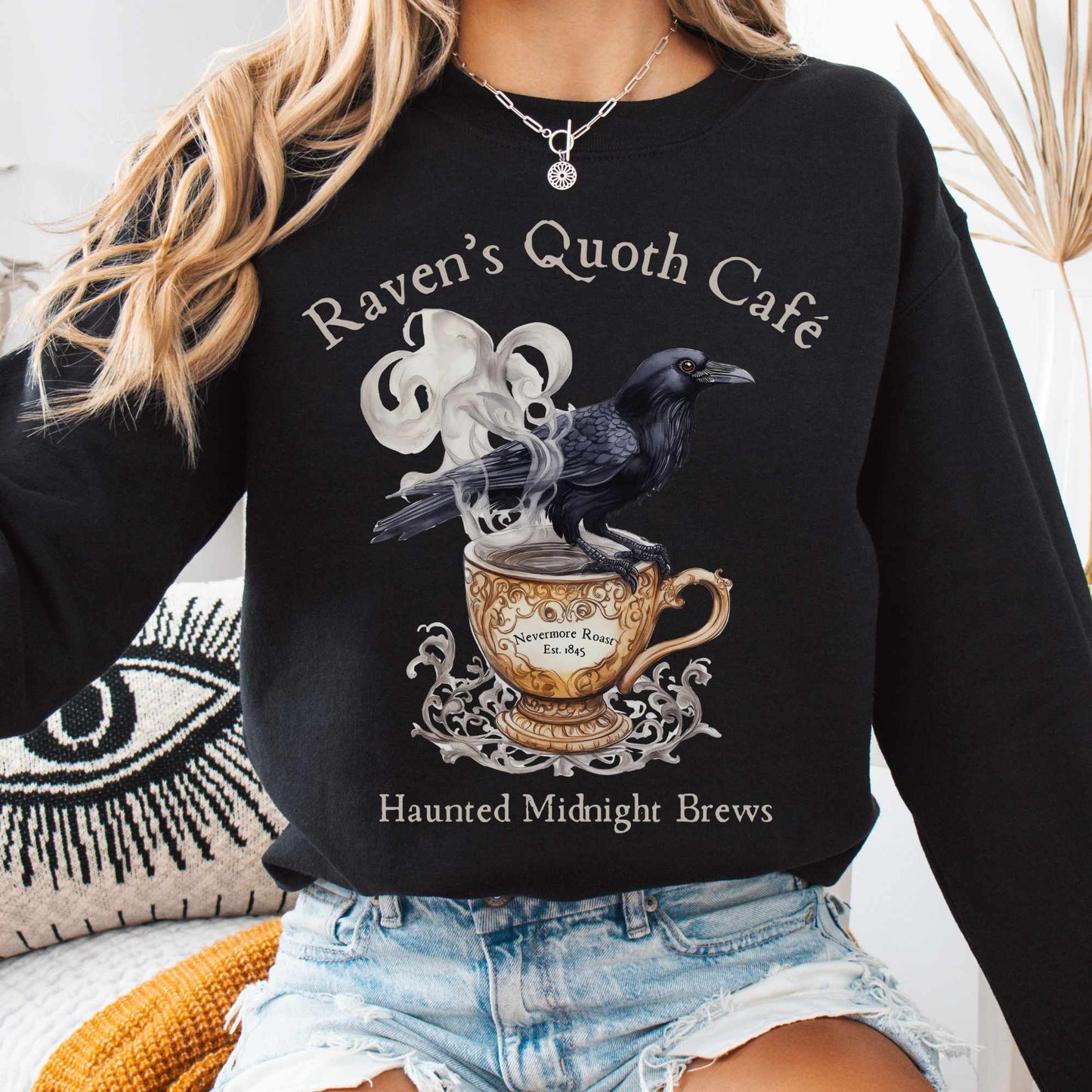 Sweatshirt S / Black Raven's Quoth Cafe Edgar Allan Poe Sweatshirt The Mystic Eden