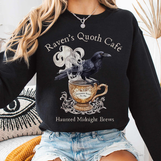 Sweatshirt S / Black Raven's Quoth Cafe Edgar Allan Poe Sweatshirt The Mystic Eden