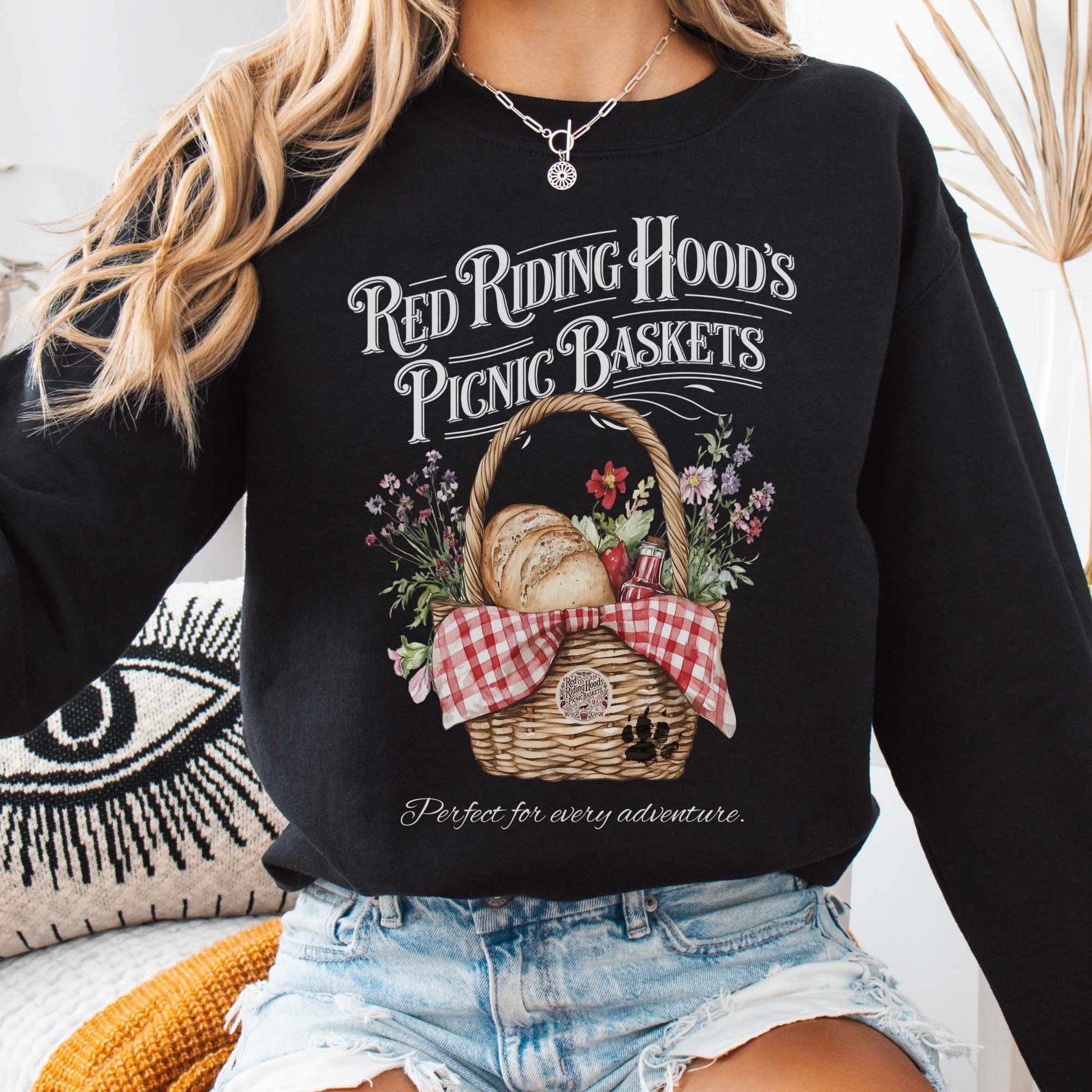 Sweatshirt S / Black Red Riding Hood's Picnic Baskets Sweatshirt The Mystic Eden