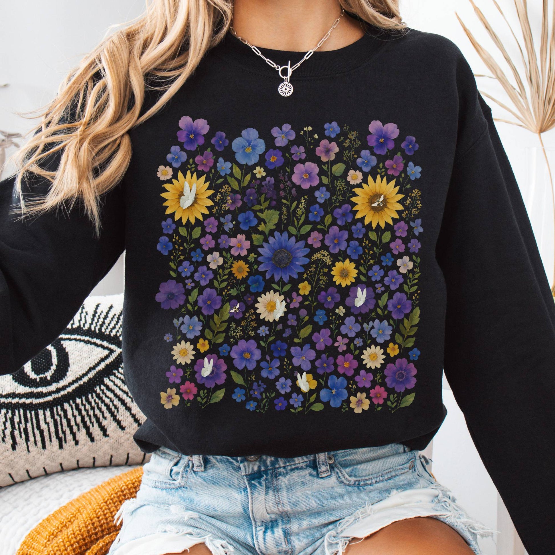 Sweatshirt S / Black Sunflower Garden Sweatshirt β Vibrant Bloom Tee The Mystic Eden