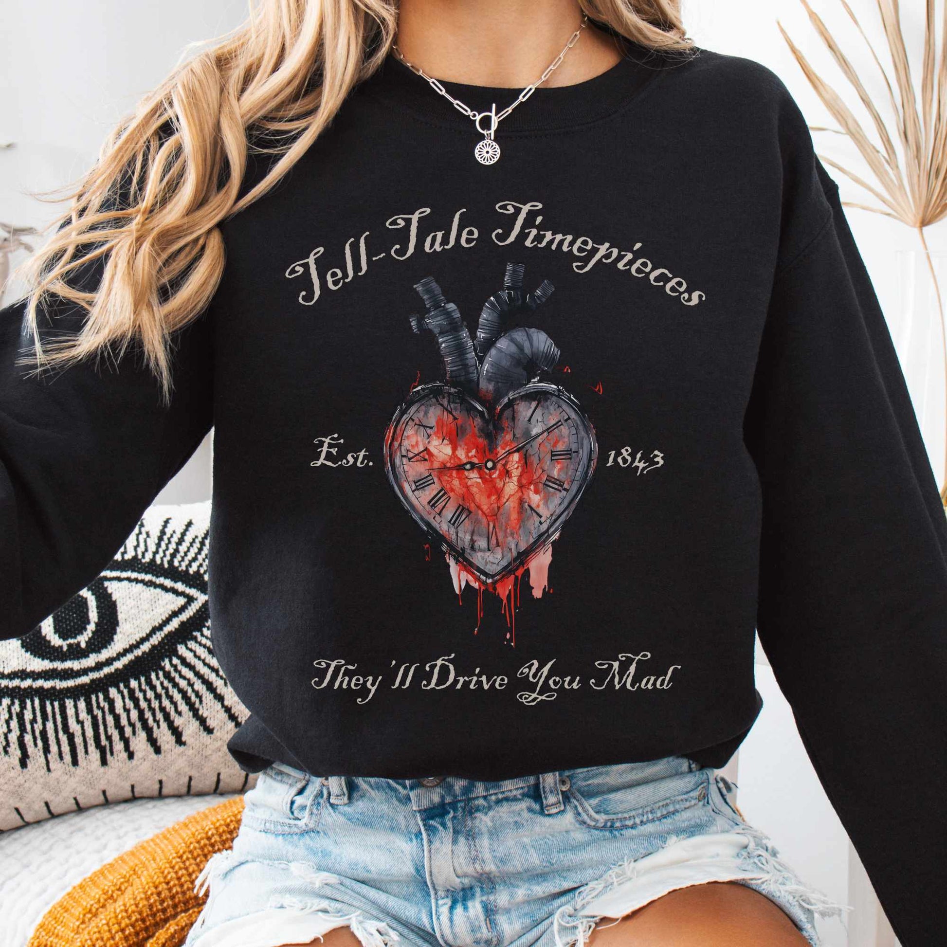 Sweatshirt S / Black Tell-Tale Timepieces Edgar Allan Poe Sweatshirt The Mystic Eden