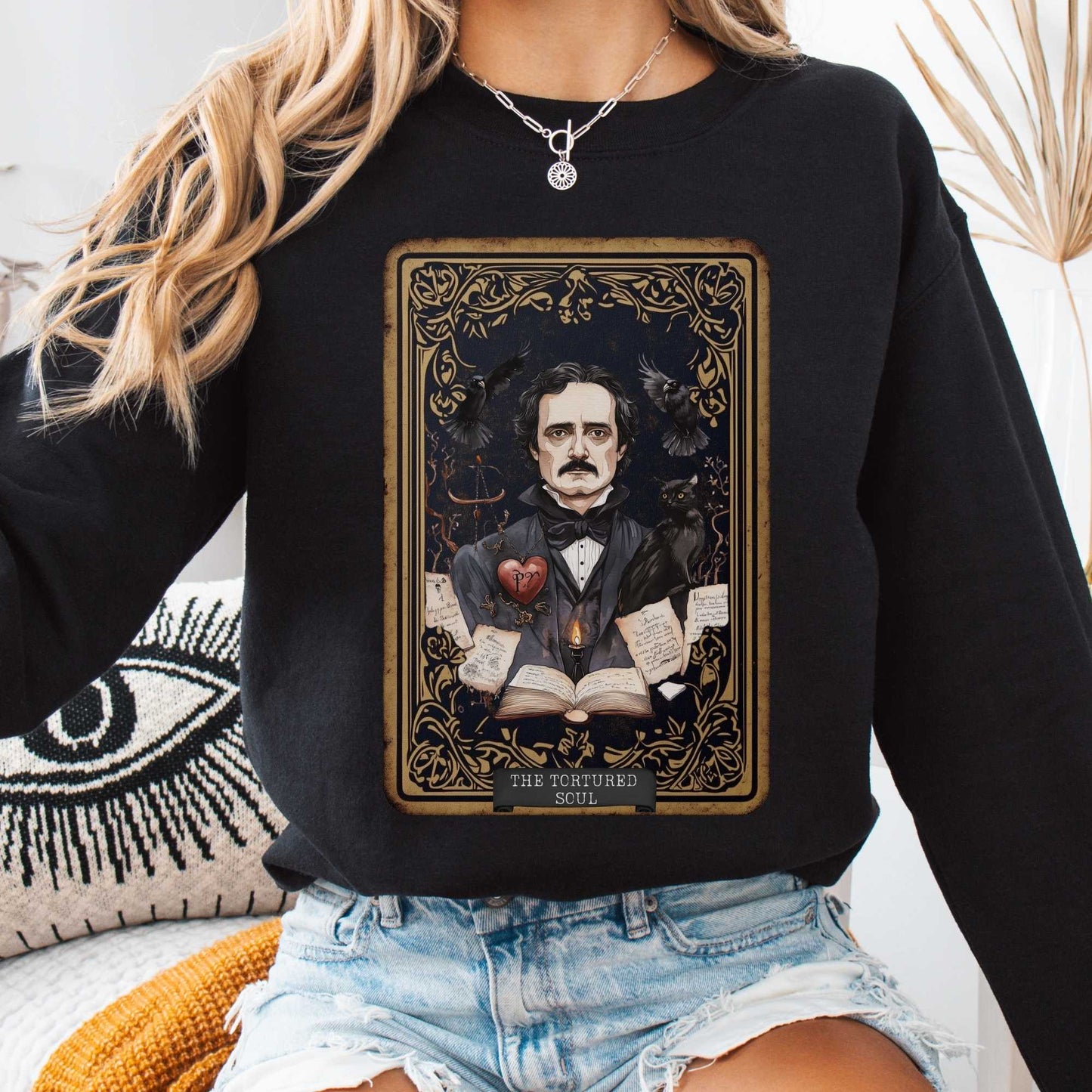 Sweatshirt S / Black The Tortured Soul Tarot Card Edgar Allan Poe Sweatshirt The Mystic Eden