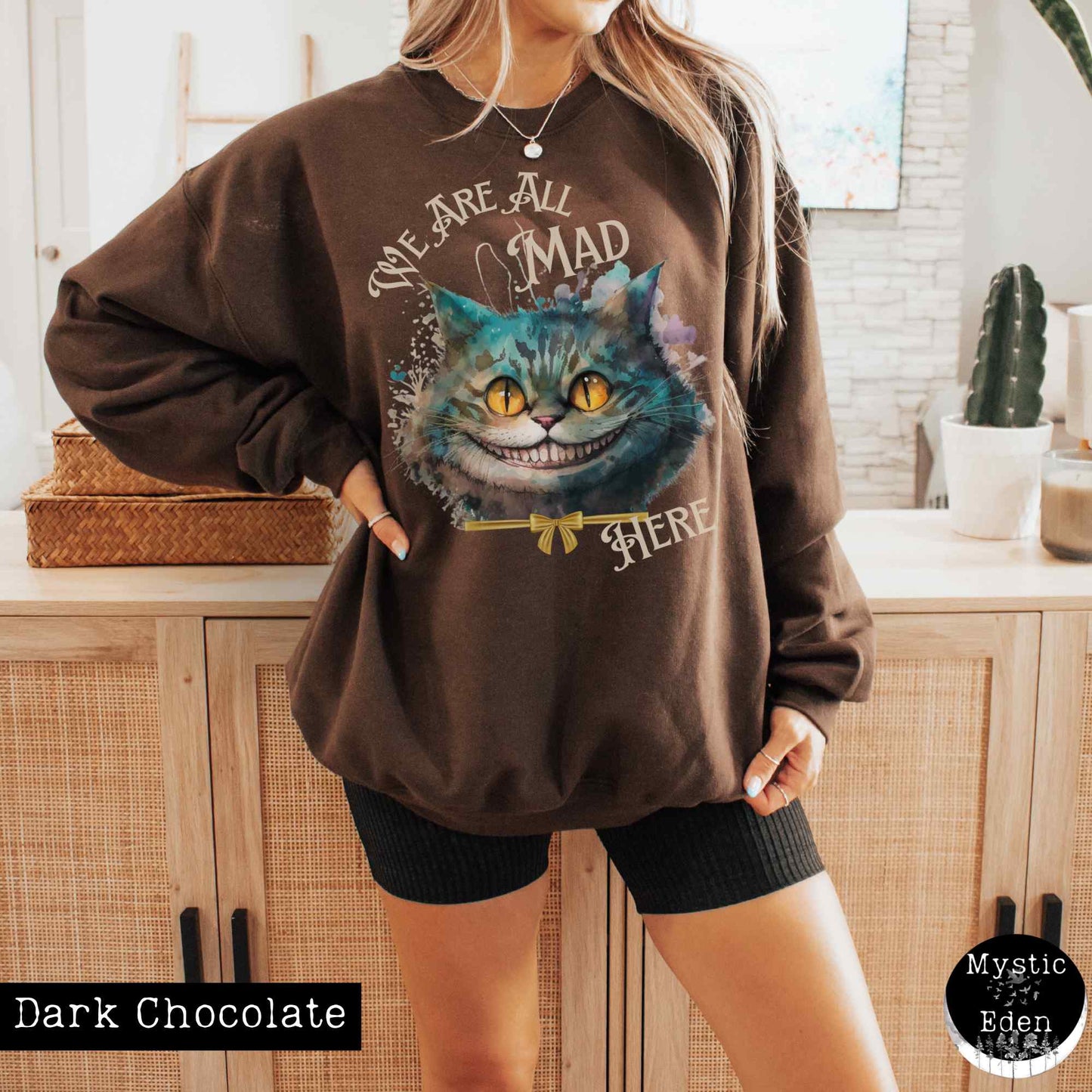 Sweatshirt S / Dark Chocolate Cheshire Cat Sweatshirt Alice in Wonderland Sweater The Mystic Eden
