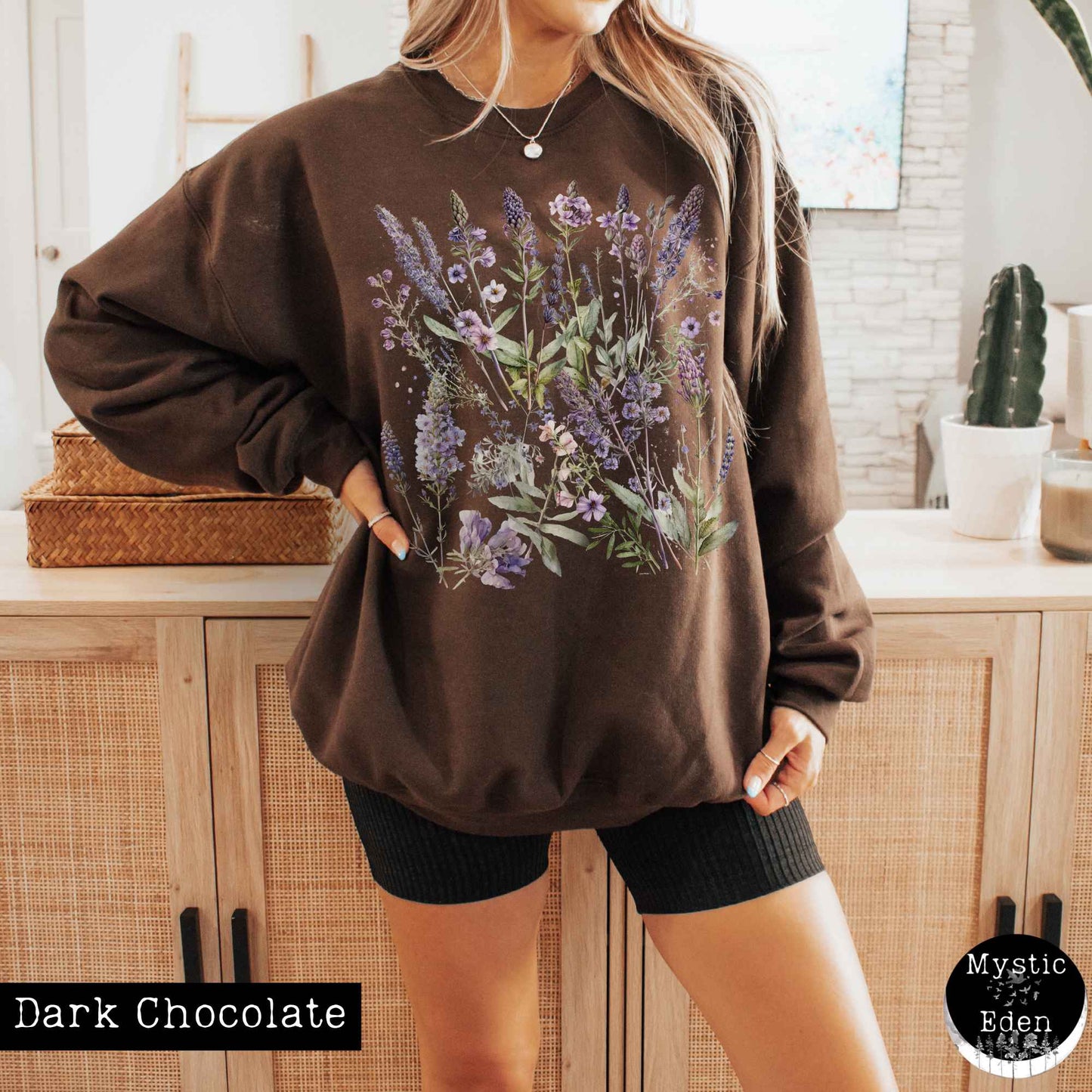 Sweatshirt S / Dark Chocolate Lavender Spring Cottagecore Sweatshirt The Mystic Eden