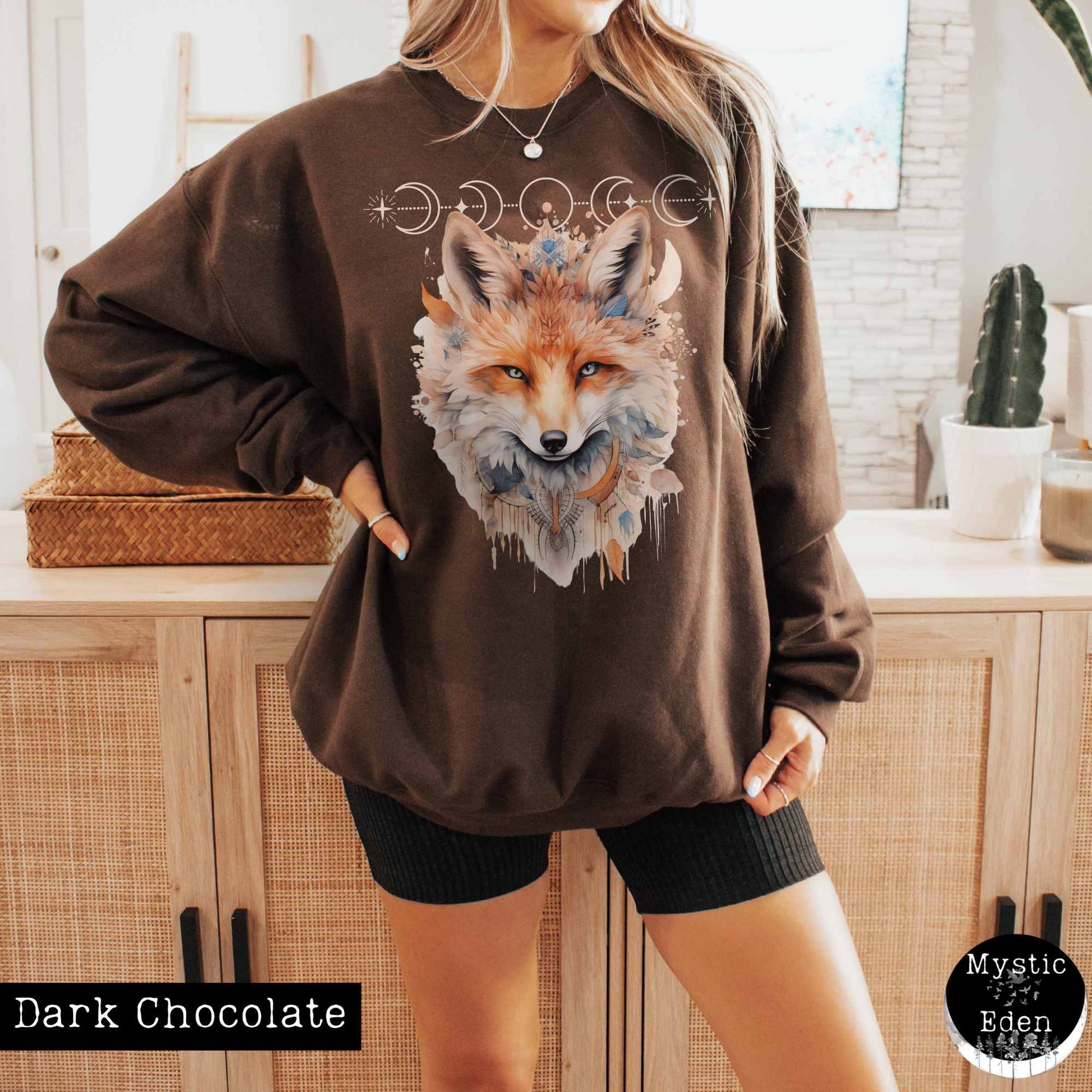 Sweatshirt S / Dark Chocolate Mystical fox sweatshirt witchy whimsical aesthetic The Mystic Eden