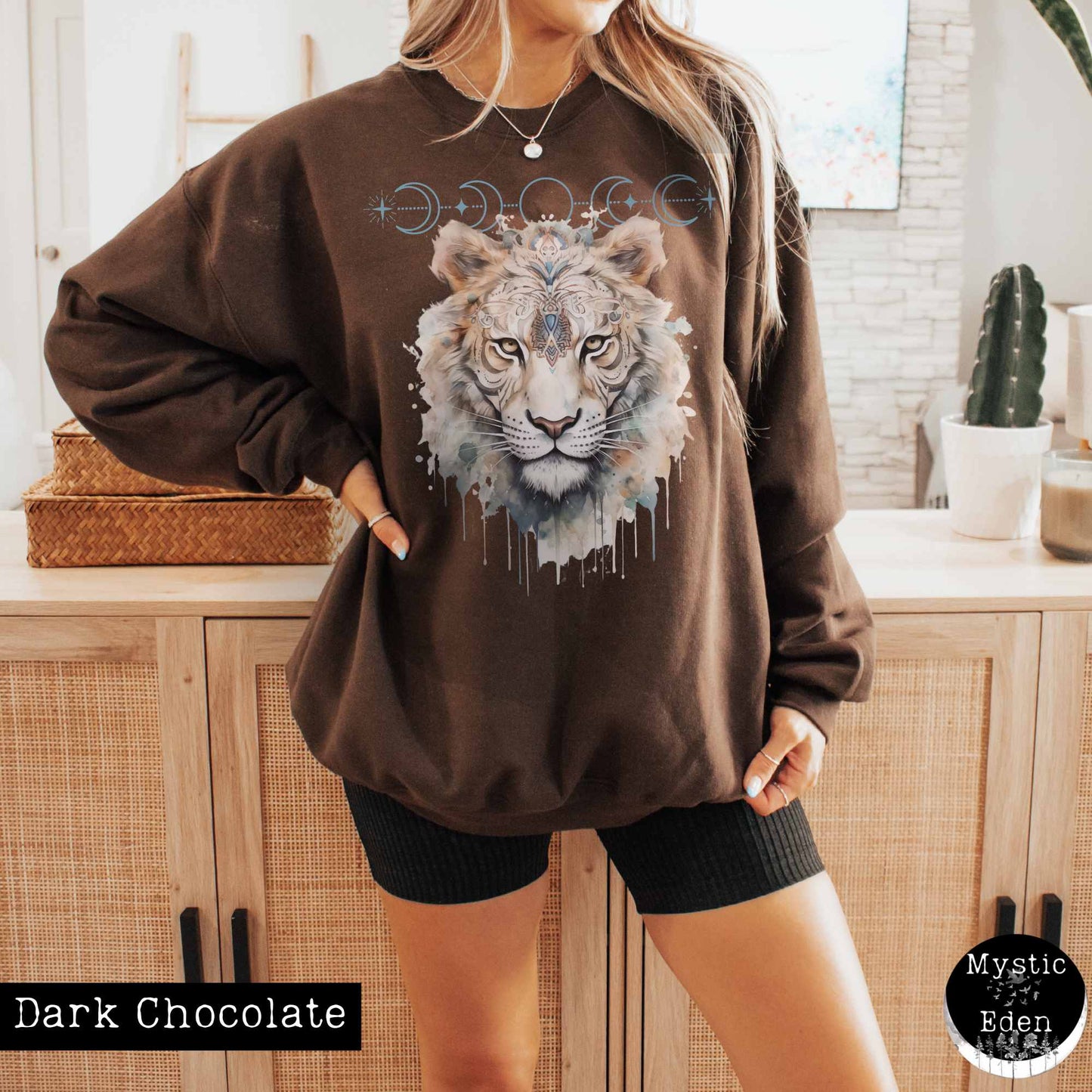 Sweatshirt S / Dark Chocolate Mystical White Tiger Sweatshirt The Mystic Eden
