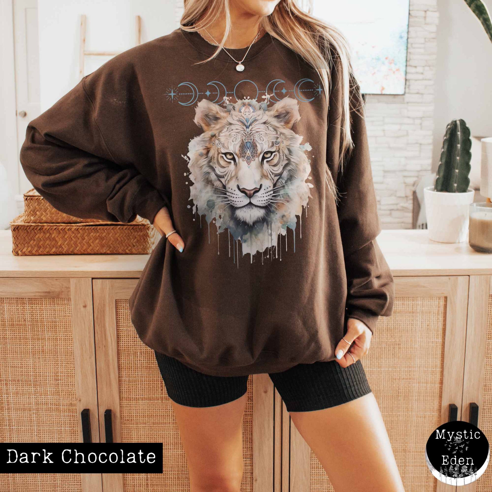 Sweatshirt S / Dark Chocolate Mystical White Tiger Sweatshirt The Mystic Eden