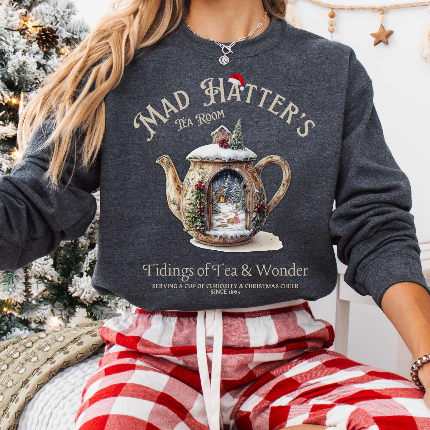 Sweatshirt S / Dark Heather Mad Hatter's Tea Room Christmas Edition Sweatshirt The Mystic Eden