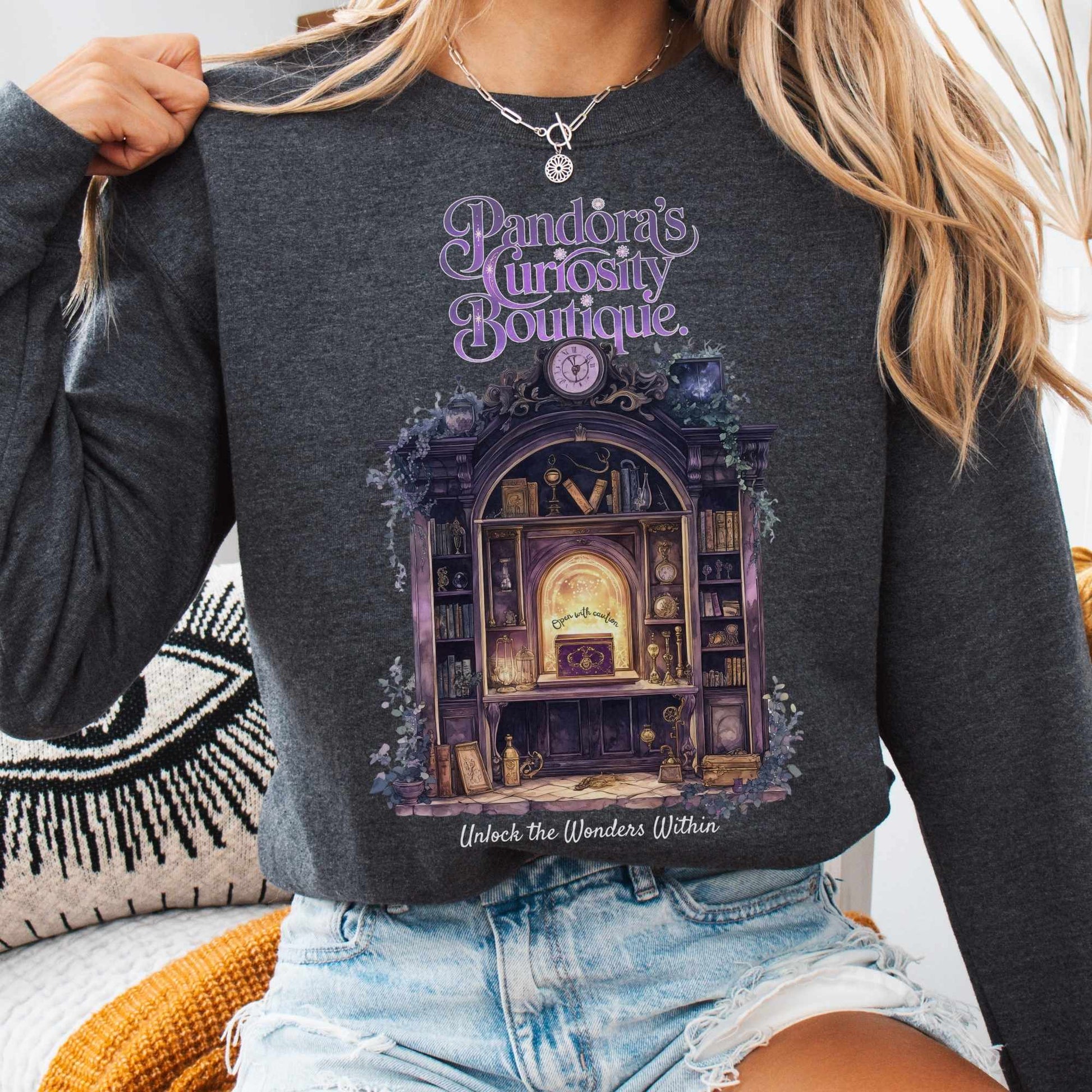 Sweatshirt S / Dark Heather Pandora's Curiosity Boutique Sweatshirt The Mystic Eden