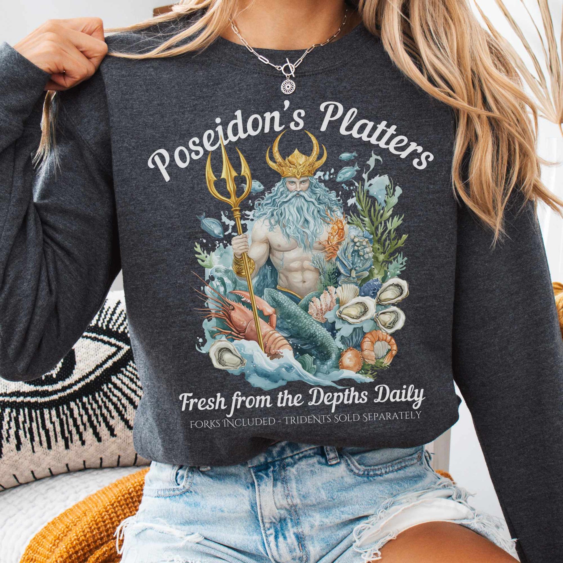 Sweatshirt S / Dark Heather Poseidon's Platters - Fresh From the Depths Daily Sweatshirt The Mystic Eden