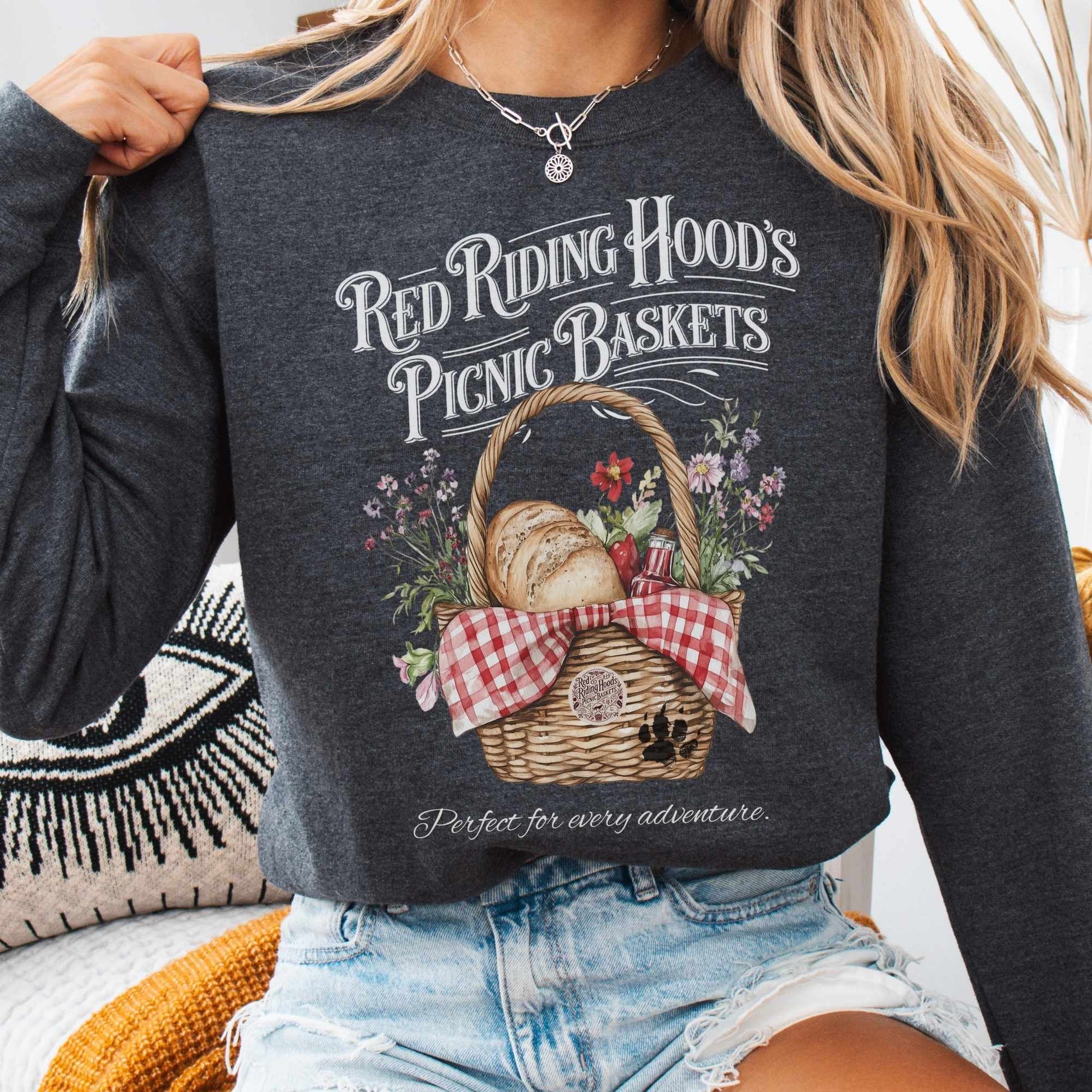 Sweatshirt S / Dark Heather Red Riding Hood's Picnic Baskets Sweatshirt The Mystic Eden