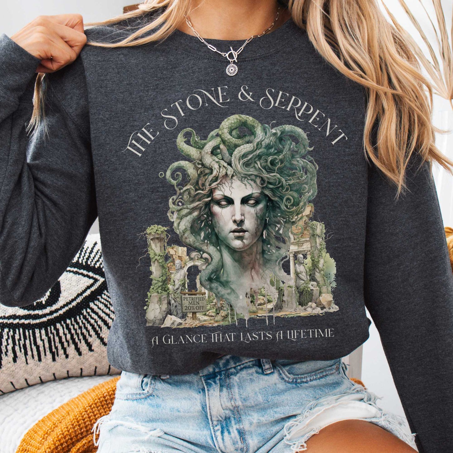 Sweatshirt S / Dark Heather The Stone & Serpent Sweatshirt β Medusa Mythology Tee The Mystic Eden