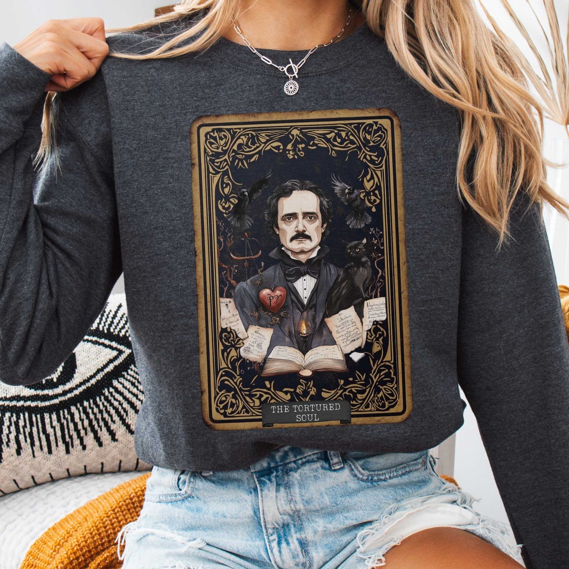 Sweatshirt S / Dark Heather The Tortured Soul Tarot Card Edgar Allan Poe Sweatshirt The Mystic Eden
