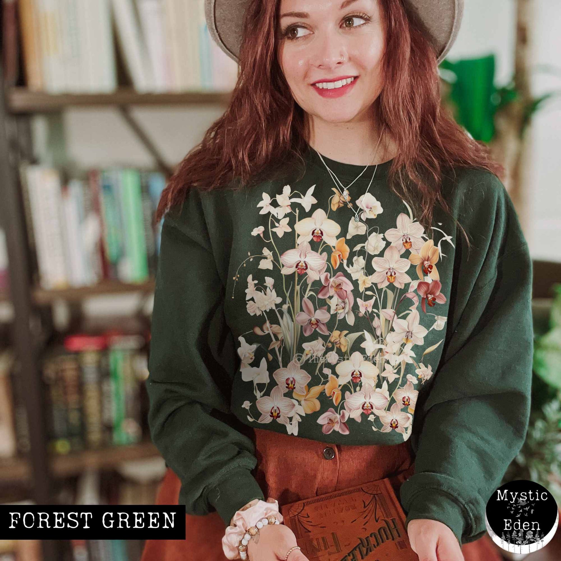 Sweatshirt S / Forest Green Cottagecore Wildflower Orchid Sweatshirt The Mystic Eden
