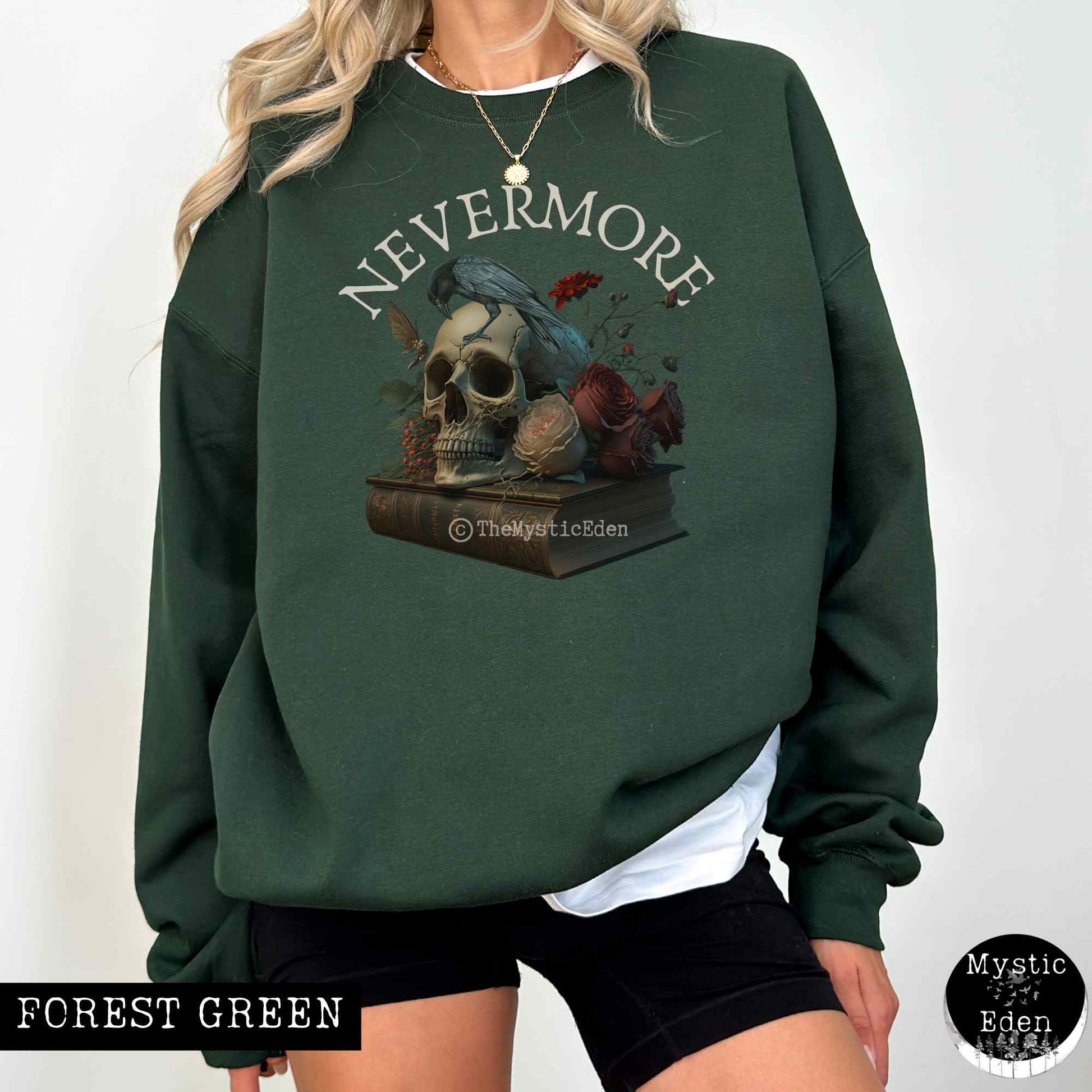 Sweatshirt S / Forest Green Edgar Allan Poe Nevermore Sweatshirt The Mystic Eden