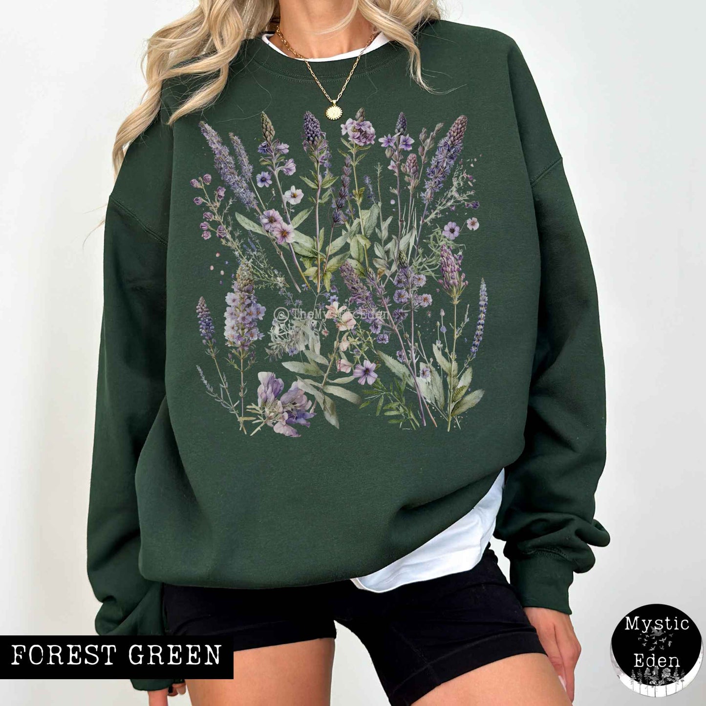 Sweatshirt S / Forest Green Lavender Spring Cottagecore Sweatshirt The Mystic Eden