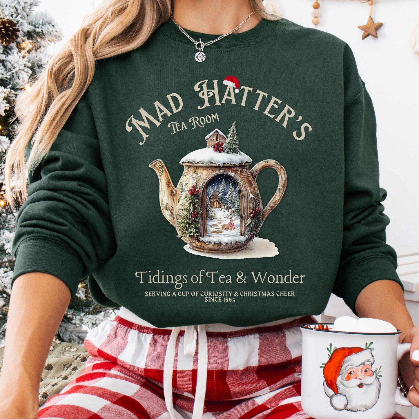 Sweatshirt S / Forest Green Mad Hatter's Tea Room Christmas Edition Sweatshirt The Mystic Eden