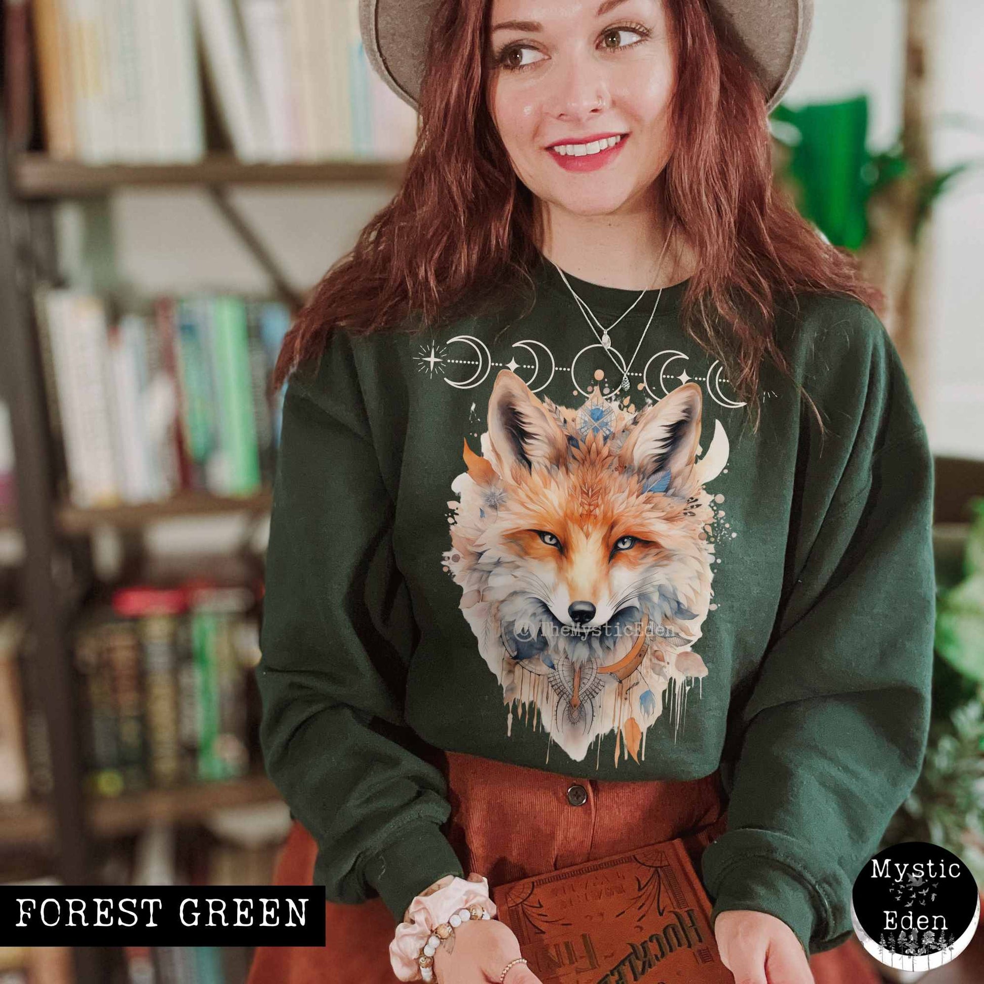 Sweatshirt S / Forest Green Mystical fox sweatshirt witchy whimsical aesthetic The Mystic Eden